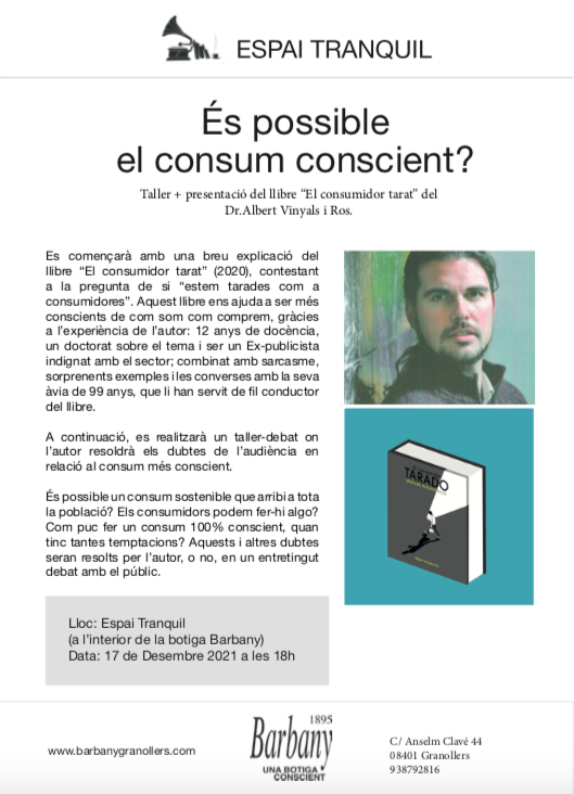 Psicocreatiu's tweet photo. Presento #elconsumidortarat a un lloc que em fa molta il·lusió: a l'espai tranquil de la botiga #Barbany de #Gronollers, la botiga regentada pel millor botiguer del món (i ho dic com a fill i net de botiguers).
* 17/12/21 a les 18 h.
* Carrer Anselm Clavé, 44. Granollers. https://t.co/AVycMg1d5z