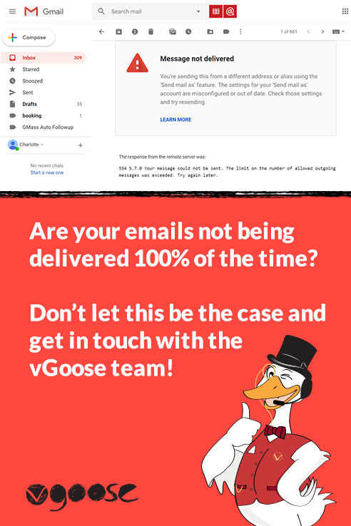 Are your emails not being delivered 100% of the time? Don’t let this be the case and get in touch with the vGoose team!

If you become part of our gaggle, whenever you experience a tech issue, all you have to do is call one of our geese and we can assist you right away!