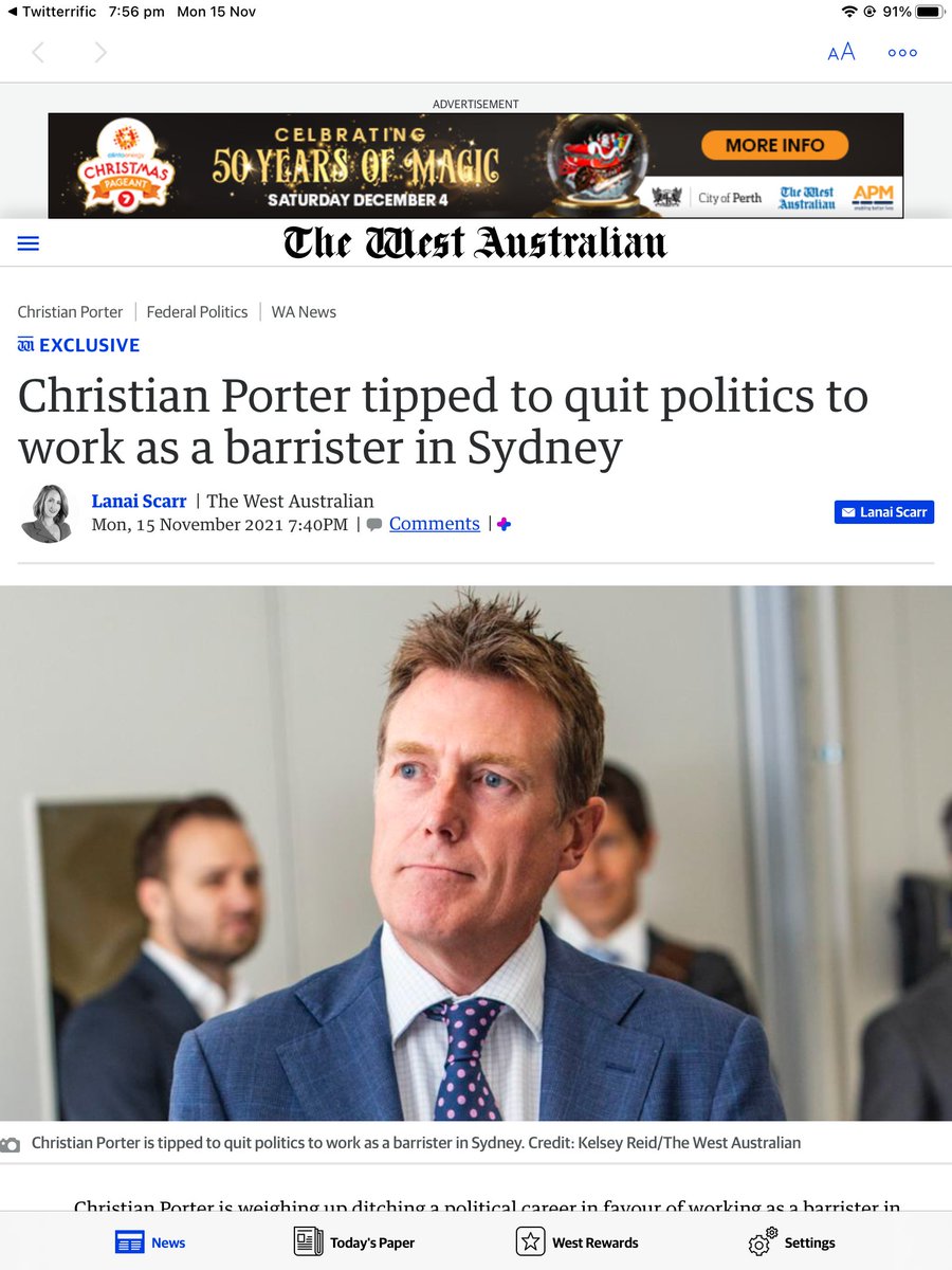 Trixie_Boo's tweet photo. Christian Porter tipped to ditch politics and practise law in Sydney. Of course he’ll take the coward’s way out. #PearceOff https://t.co/CaL540uMtH