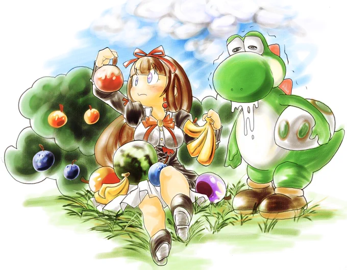 フルーツを選ぶ🍒
ブドウとメロンを描き忘れる。
 #ちぇり絵 