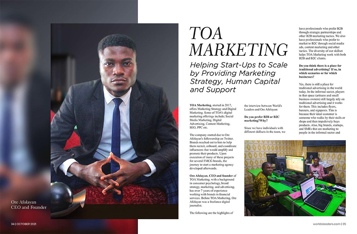 TOAMarketingNG's tweet photo. We were featured in the latest edition, "World's Top 10 Fastest-Growing Marketing Firms, 2021".

Congratulations to the TOA Marketing team.

Web Link: https://t.co/uqYRANZWQy

Digital Link: https://t.co/dQaxYxAo5x https://t.co/LZmeORrcsi