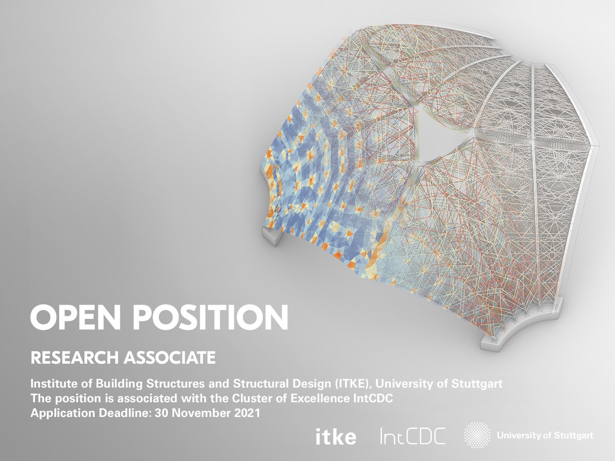 EXC_IntCDC's tweet image. This is your chance to #JoinOurTeam @itke_stuttgart #IntCDC! You conduct research in the domain of design of fibre composite structures, hybrid timber/fibre systems, #RoboticWinding and #NaturalFibres? 

Apply here 👉 bit.ly/3Fchp0g

#codesign #computationalconstruction
