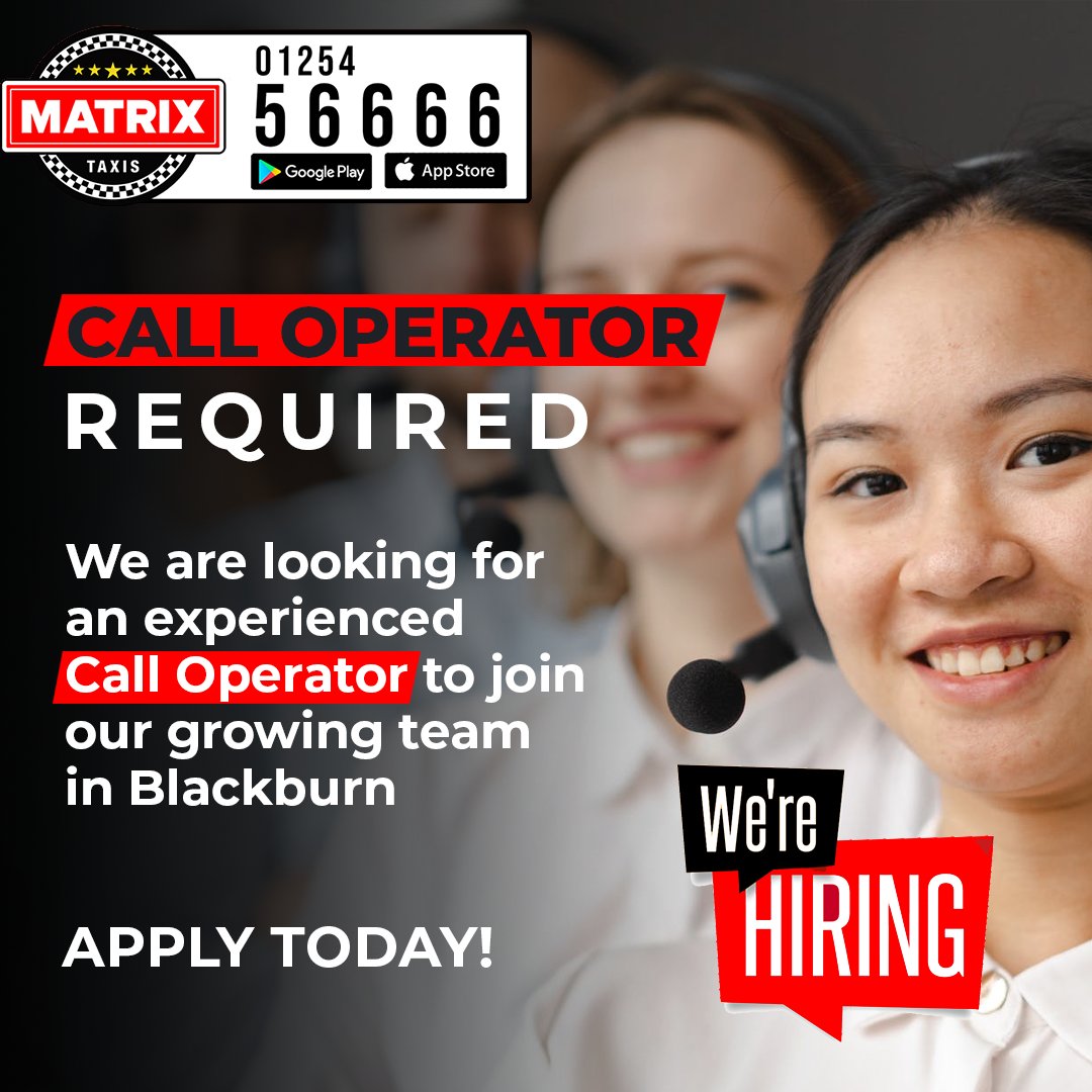 blackburntaxis's tweet photo. Taxi Dispatch Call Operator Required for our Busy Taxi Office in Blackburn
APPLY TODAY: https://t.co/UelIybsWI7
.
.
.
#blackburn #blackburntaxi #receptionist #careers #newjob #recruitment #calloperator https://t.co/KkjcrSbUoq