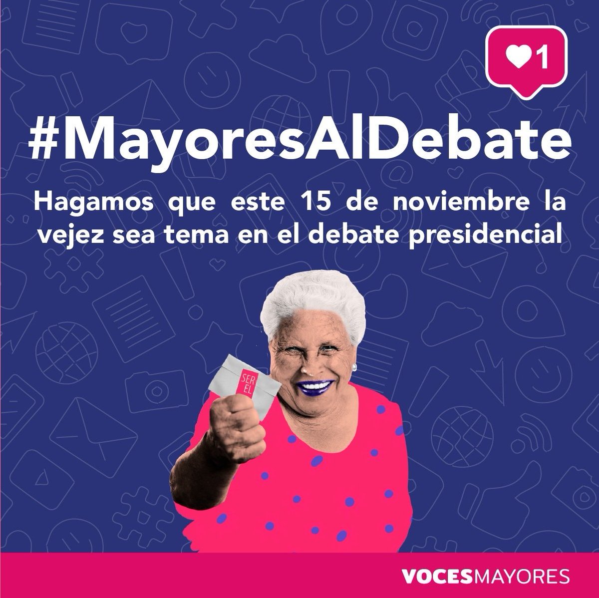 Las y los mayores tenemos voz y queremos que se nos escuche. No se olviden de nosotros porque VAMOS a ir a votar! <a href="/ProvosteYasna/">Yasna Provoste Campillay</a> <a href="/joseantoniokast/">José Antonio Kast Rist 🖐️🇨🇱</a> @gabrielboric <a href="/marcoporchile/">Marco Enríquez-Ominami</a> <a href="/artes_oficial/">Eduardo Artés #Artés2026</a> <a href="/Parisi_oficial/">Franco Parisi</a> #MayoresAlDebate #VocesMayores