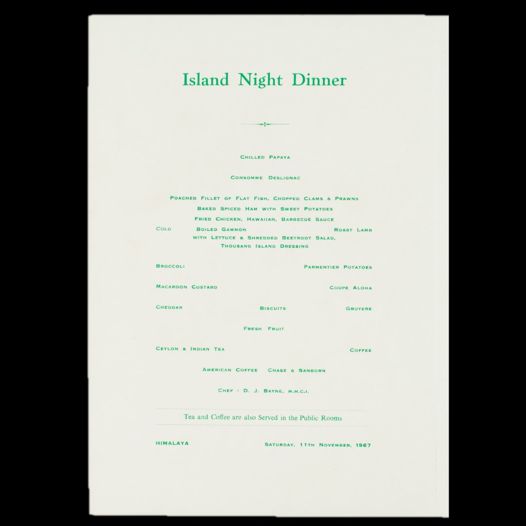 nz_maritime's tweet image. British painter Keith Shackleton (1923–2015) produced 6 oil paintings of birds for @pandocruises, for menus which also featured info about said birds.
📸Island Night dinner menu, SS 𝘏𝘪𝘮𝘢𝘭𝘢𝘺𝘢, Saturday 11 November 1967. NZMM 2018.124.20 #KeithShackleton #flamingo #menuart