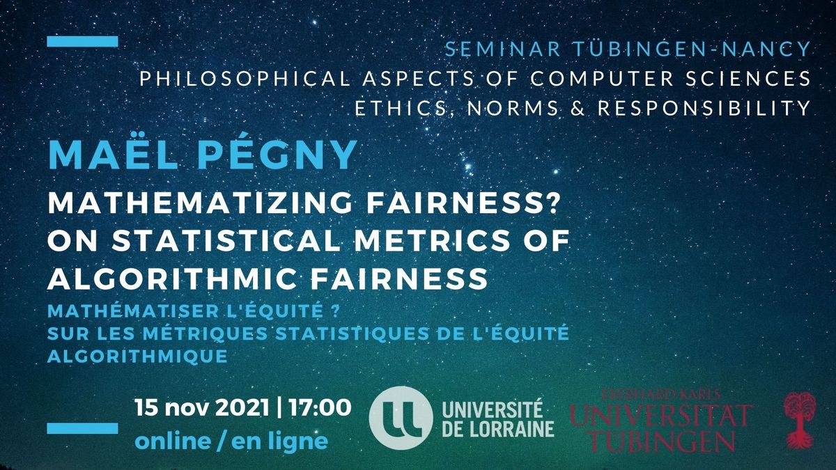 CFvW_Center's tweet photo. Reminder: Today at 5pm (CET), our center's member, Maël Pégny, will give a talk online on "Mathematizing Fairness? On Statistical Metrics of Algorithmic Fairness" - Register for the event and find more info here: https://t.co/7xJfK5ymlW
#philsci #philmath https://t.co/beJmmW6Tek