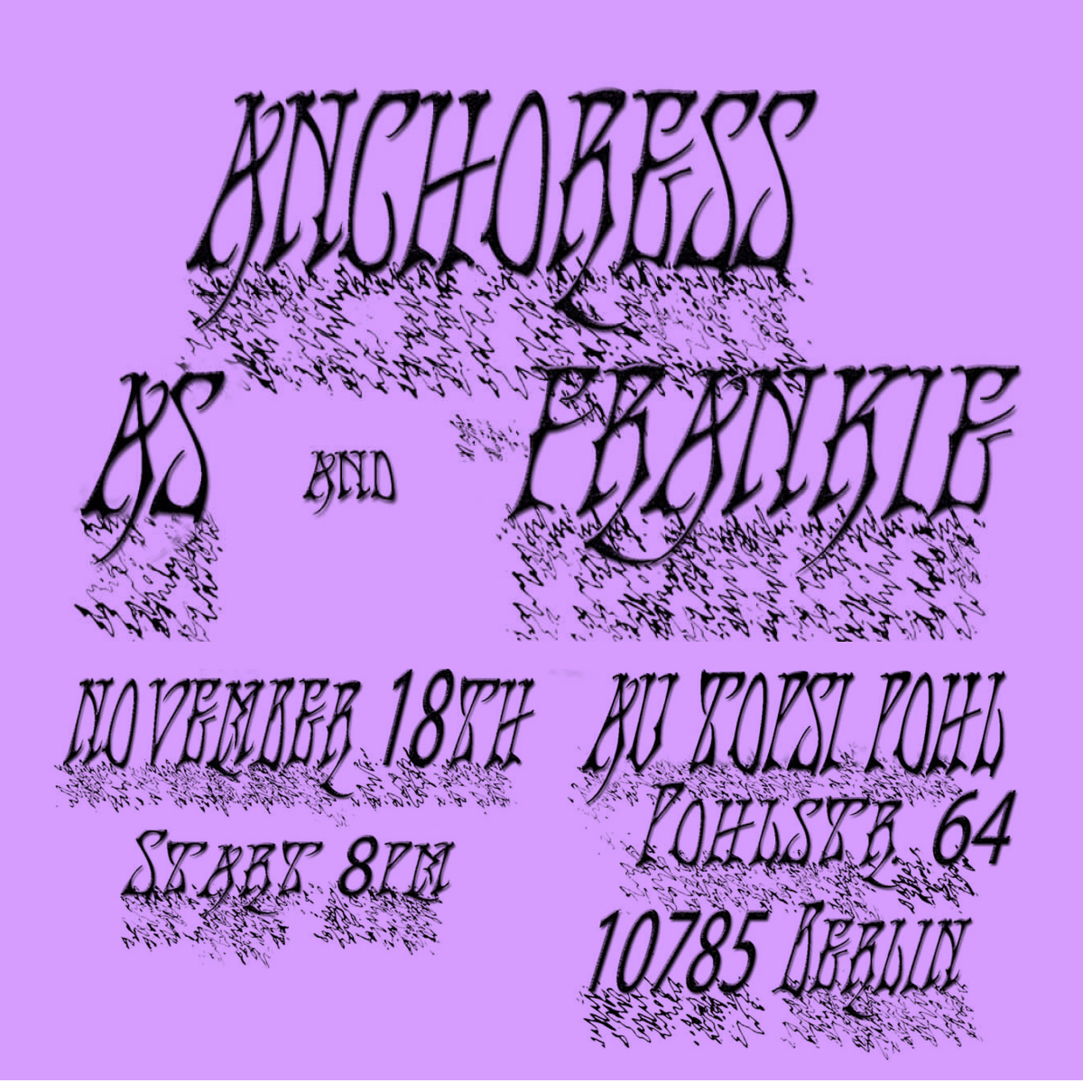 You better should not miss past Anchoress LIVE, AS Live alias Agnese Menguzzato (lute, electronics) and sara Persico (voice,
electronics, synths) this Thu 18.11 at ISOTOP Bar in Schöneberg - joined by Fanzie LIVE 💜🕊💜
ISOTOP Bar > 6.30pm concerts: 8pm
-NO reservations
-2G rule