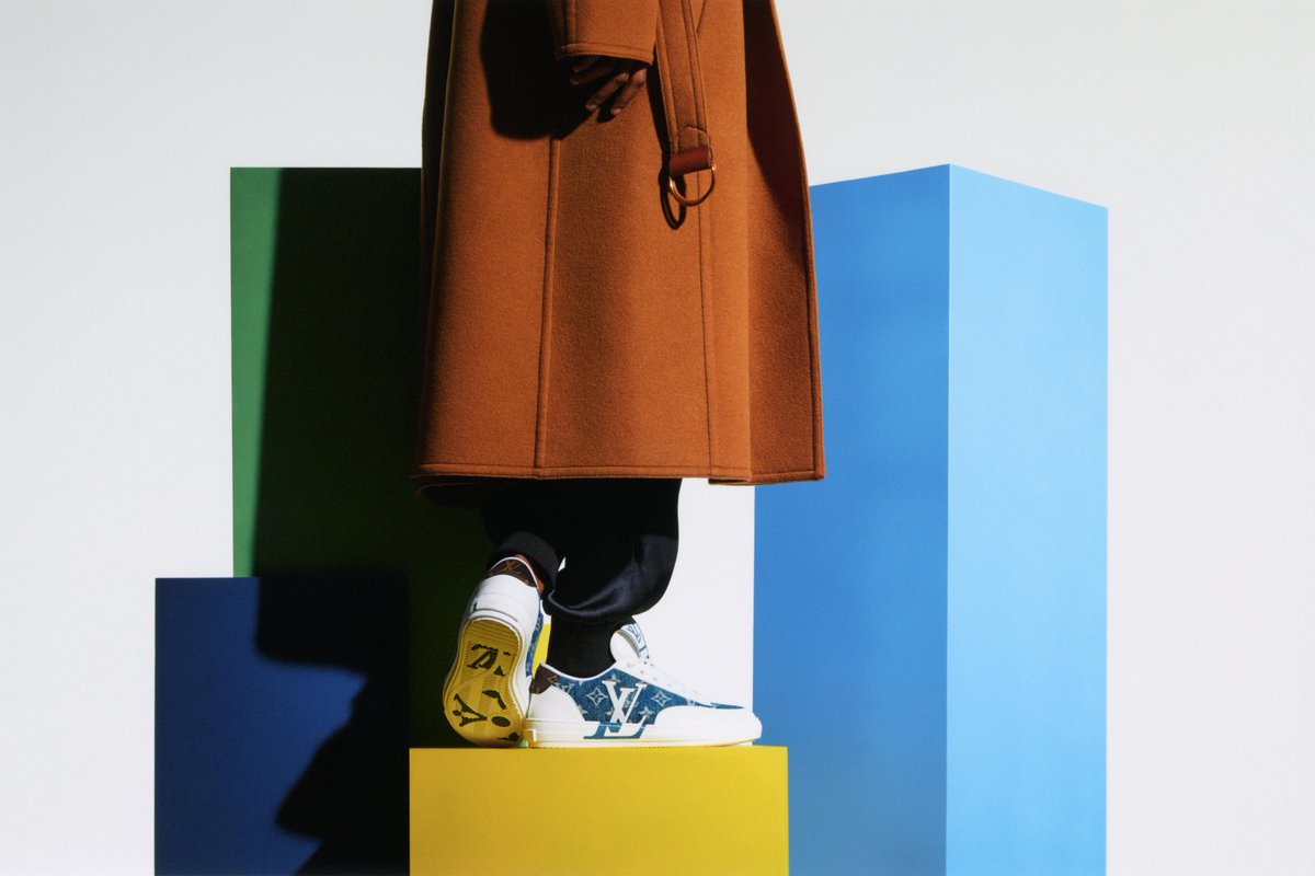 LouisVuitton's tweet photo. A step forward. Applying the concept of circular creativity, #LouisVuitton’s new unisex Charlie sneaker stays true to the Maison’s innovative mindset, with an eco-responsible design made of 90% recycled and bio-sourced materials. Discover more at https://t.co/3kJWA0zMSJ https://t.co/DhJuKn95yS