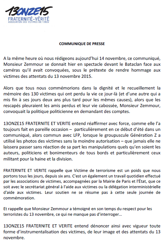13onze15's tweet photo. Quelques mots suite à l'instrumentalisation de la mémoire des victimes des attaques terroristes du 13 novembre 2015 : https://t.co/Cvg13hg5ET