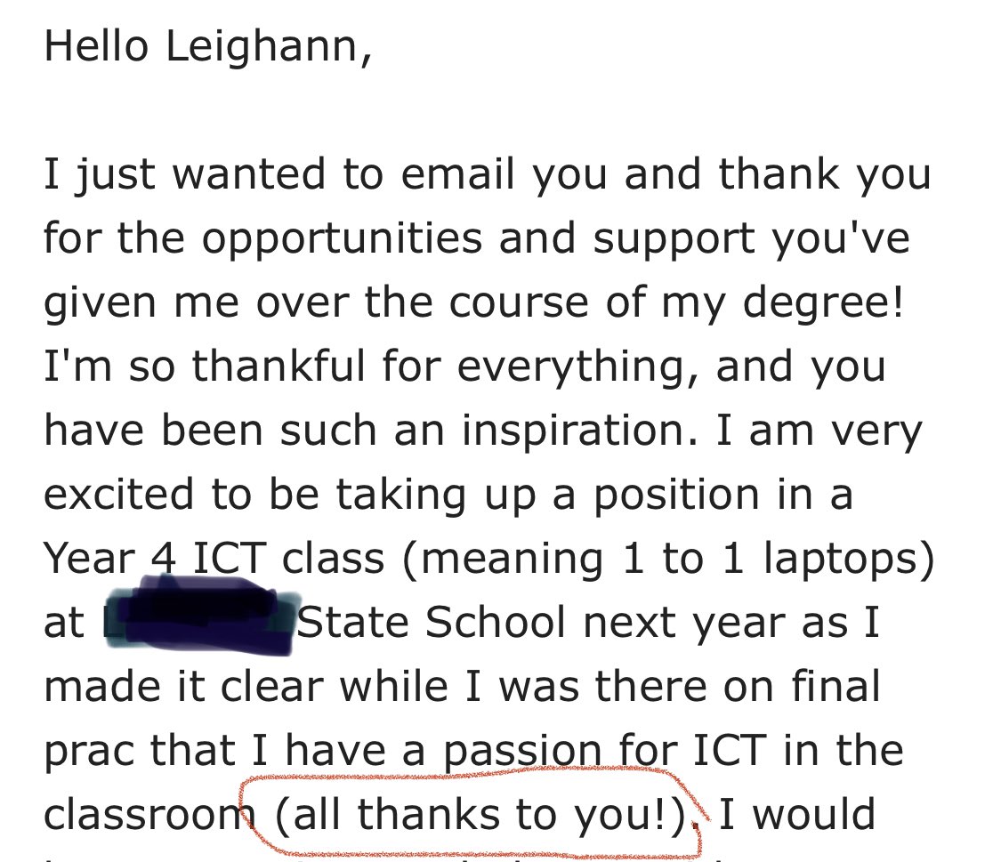 Well that’ll do to make my day! 🙌 Email from a student I taught in second year who’s now graduated and is going into the classroom next year….lucky kids!