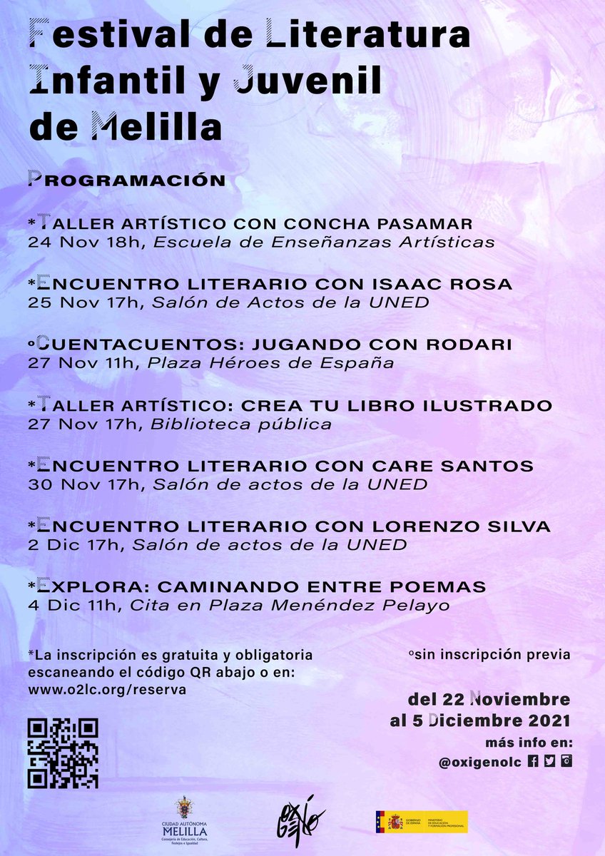 oxigenolc's tweet photo. Aquí el Programa del Festival de literatura infantil y juvenil de Melilla FLIJM...además habrá charlas y laboratorios en los colegios e institutos de la ciudad durante las dos semanas ¡os esperamos! Larga vida a la LIJ! https://t.co/WgGV84nwXJ