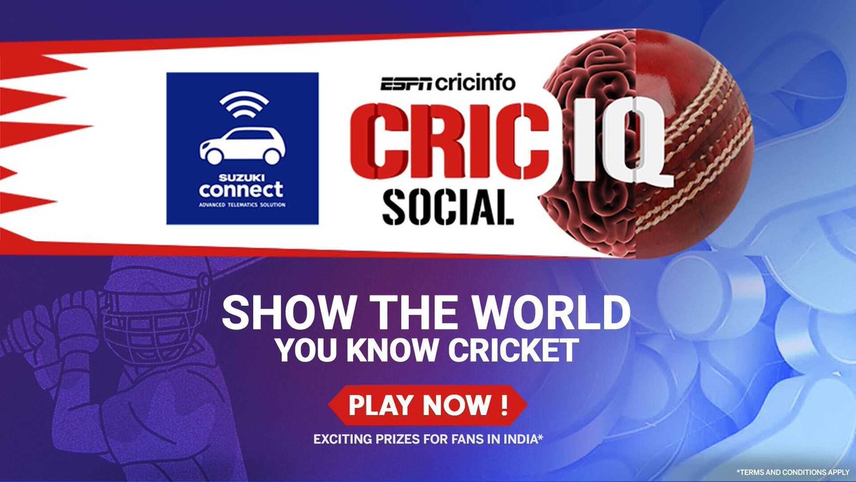 cricinfo's tweet photo. Get a first-mover advantage by playing ESPNcricinfo #CricIQSocial presented by SUZUKI CONNECT! The weekly winner will receive some amazing goodies π
Participate π https://t.co/h89lKXYHj4
#MarutiSuzuki #PeopleTechnology #SuzukiConnect https://t.co/DSp1Y8Qzue