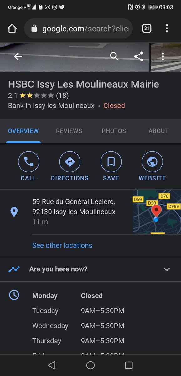 OmarSTurk's tweet photo. @HSBC_FR  votre agence n'est pas encore ouverte... Il est 09h04... Vous communiquez sur votre devanture et sur Google ainsi que votre site internet que vos 5imes d'ouverture sont 09h00.... Maintenant j'attends juste dehors https://t.co/MfJfgrYjig
