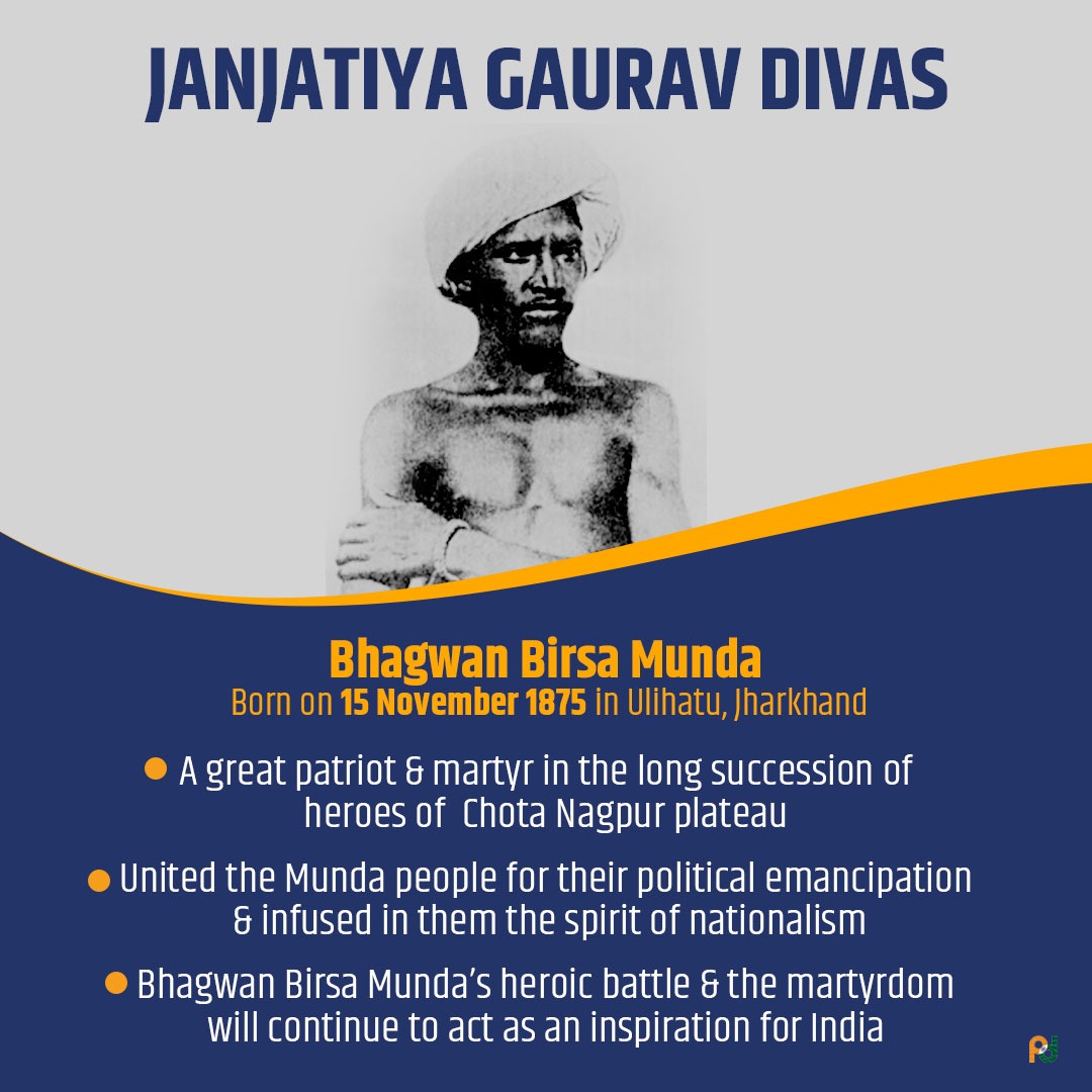 IndianDiplomacy's tweet photo. Commemorating tribal history &amp; heritage
To be celebrated every year on birth anniversary of Bhagwan Birsa Munda, the #JanjatiyaGauravDivas recognizes the efforts of tribal communities in preservation of cultural ethos &amp; promotion of values of valour and national pride. https://t.co/9fkUF4nrZe