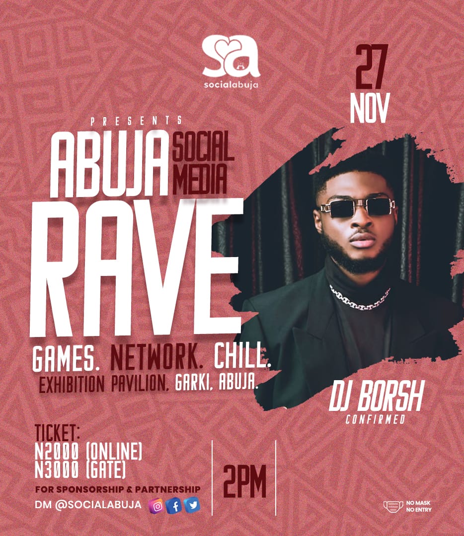 potam1304's tweet photo. One of Cool FM and Abj's finest DJs, @Dj_borsh will be performing live at #AbujaSocialMediaRave
The #SoundSmith is one of the few DJs in Abuja that I really vibe to his play time.
📍 Exhibition Pavilion, Garki, 2pm.
Cop your tickets - https://t.co/tuWRLsGfQV https://t.co/cF3qhAxaMj