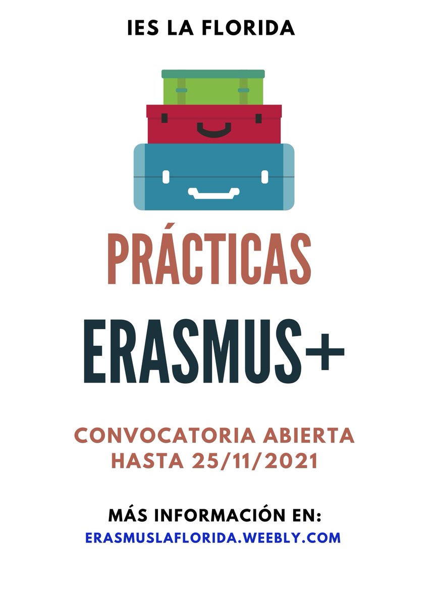 Abierto el plazo de solicitud de las Becas Erasmus+ para los CFGS de Comercio Internacional y Gestión de ventas y espacios comerciales y CFGM Actividades comerciales.

Consulta toda la información en: erasmuslaflorida.weebly.com
Plazo de solicitud hasta el 25 de noviembre de 2021.
