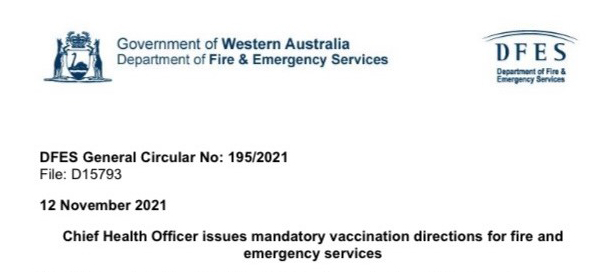 bushfirevol's tweet photo. State (kind of) mandates COVID-19 vaccinations for emergency service volunteers

https://t.co/S6X0tR9z5v

#wapol #bushfire #perthnews https://t.co/jYYWMS4QgH