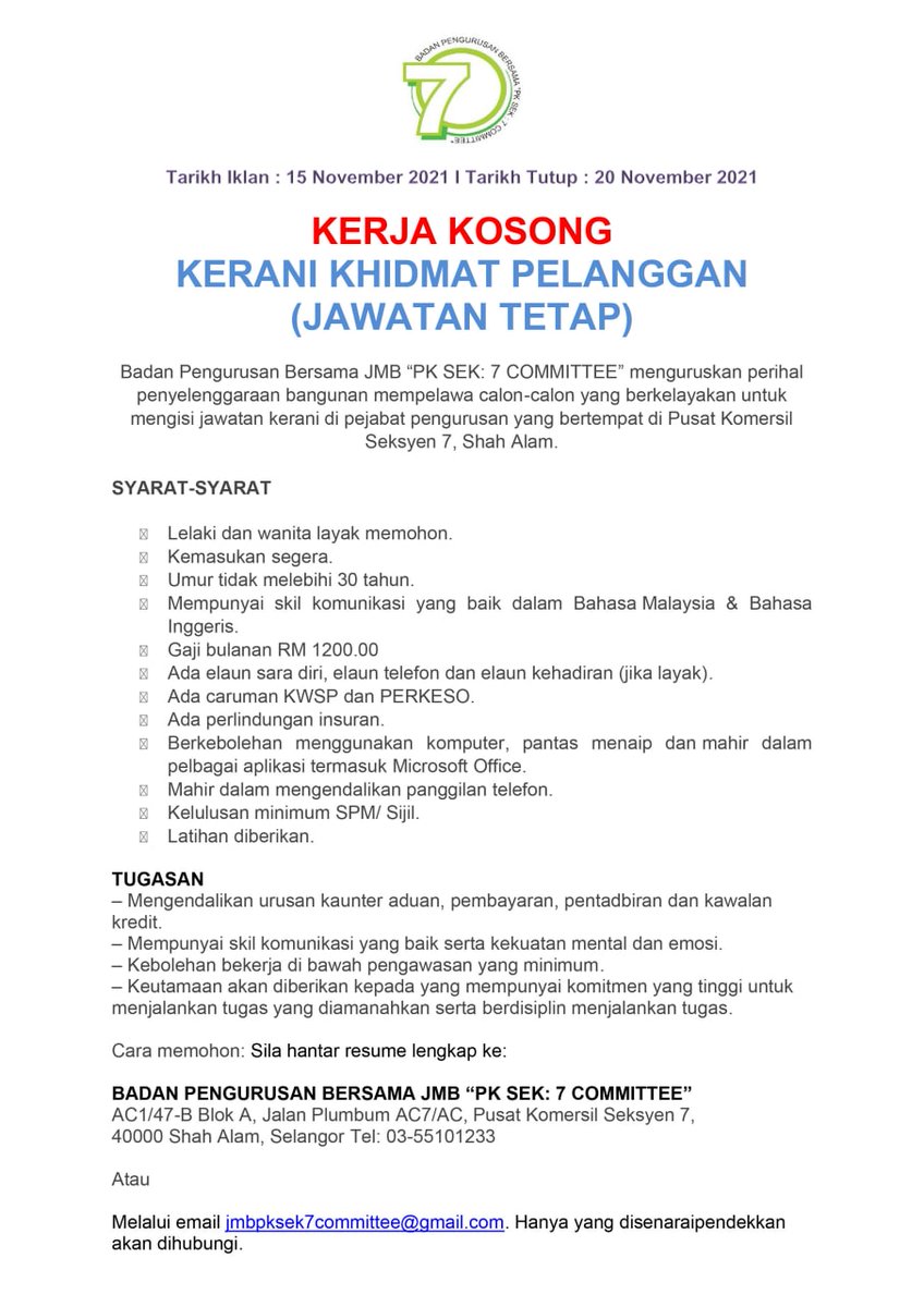 Kerja Kosong Shah Alam Kerjakosongsa Twitter