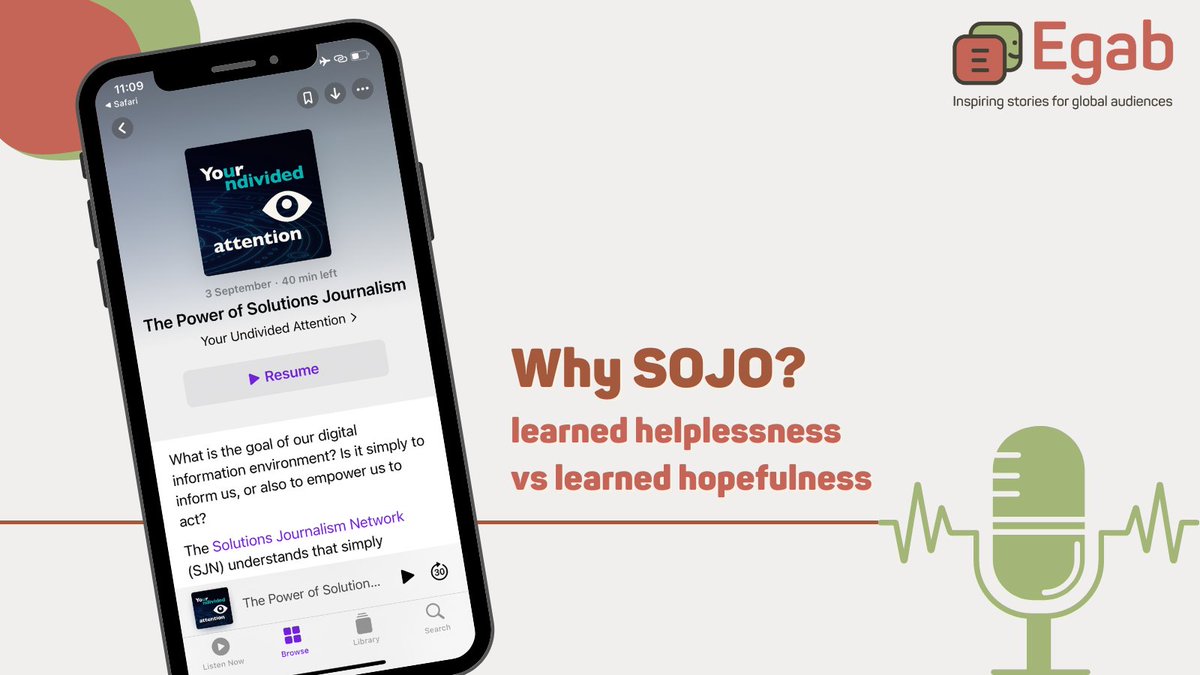 Egab_co's tweet photo. #WhySOJO? Rigorous reporting on responses to social problems may inspire ‘learned hopefulness’. Listen to this podcast on the power of solutions journalism: https://t.co/jf0zvpvqlA
@HumaneTech_
@soljourno
@tirosenberg
@HeleneBiandudi https://t.co/iFptxKi2Ky