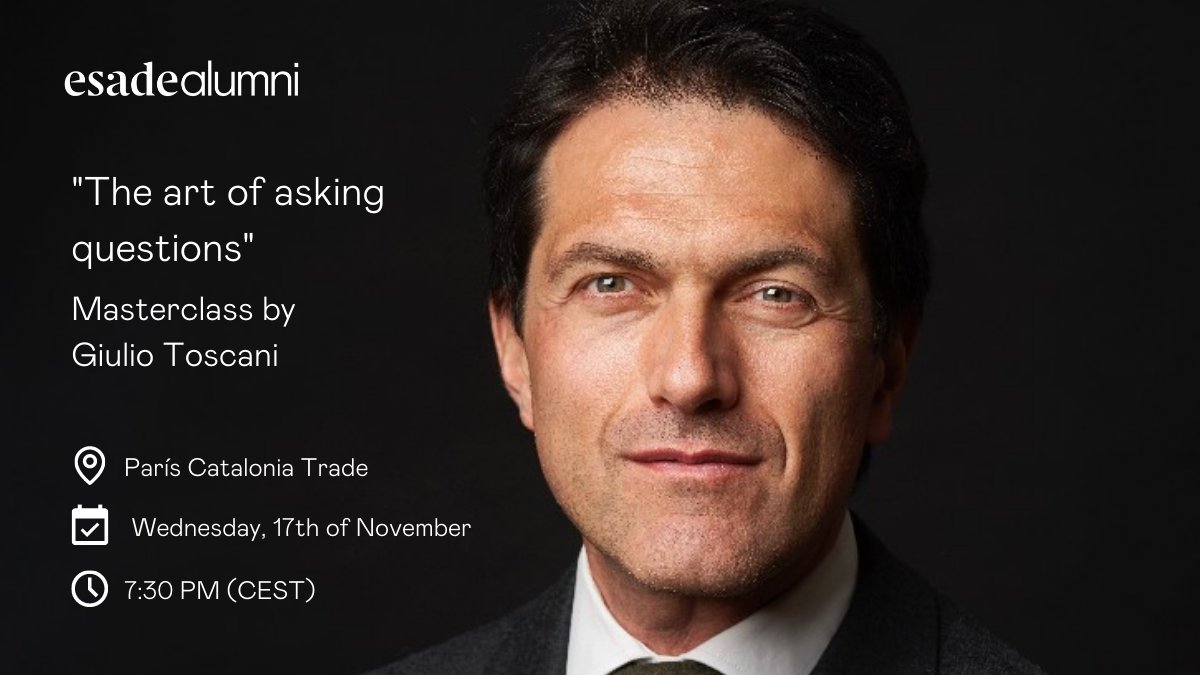 ESADEAlumni's tweet photo. 🔔 "The art of asking questions"
Our first in-person #masterclass!
Don't miss this Esade Alumni #ParisChapter session led by @Esade faculty member @giuliotoscani!
We hope to see you all there!
For more information ➡ https://t.co/fH1epEsFVU https://t.co/hu4EXLz4r8