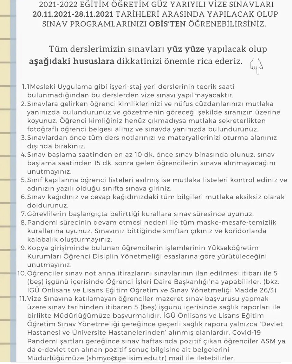 Sevgili öğrenciler ; 
vize sınavları ile ilgili duyurudur 📢 #igüvizesınavı #igüvizeduyurusu