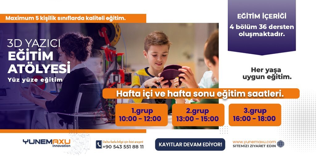 3D Yazıcı Eğitim Atölyesi
Wavy dashKayıtlarımız Devam EdiyorWavy dash
Bilgi ve kayıt için iletişim hattı;
0543 551 88 11

#ankara #çankaya #3dyazici #3dyaziciatölyesi #eğitim #kurs #3boyutluyazici