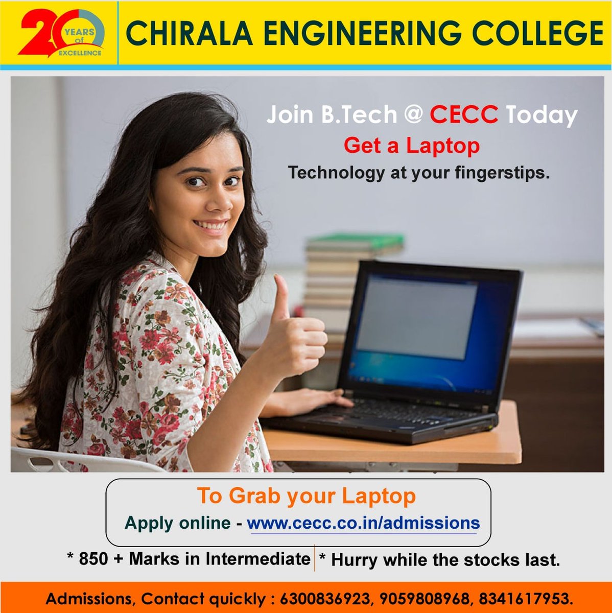 CEC_College's tweet photo. It's Your Time to Shine, Admissions are now open for the 2021-22 Academic Year.

Come and get your laptop and we help you to build your dreams! Join https://t.co/UW4UqADJZE now at #ChiralaEngineeringCollege

#StudentsLaptop #AdmissionsOpen2021 https://t.co/qBgtyLu1Jq