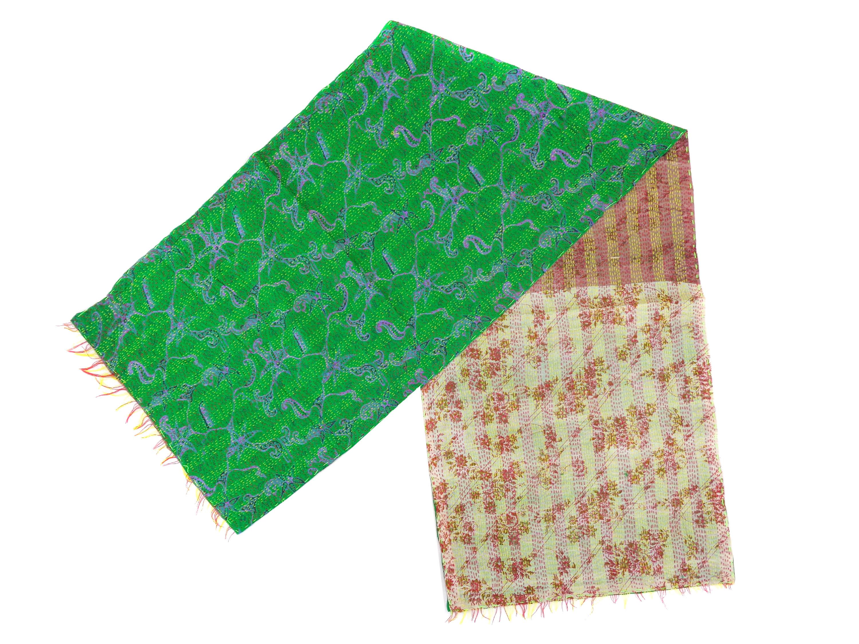 Silk Kantha Scarf Head Wrap Stole Dupatta Stitched Embroidered Scarf Veil Boho KQ38