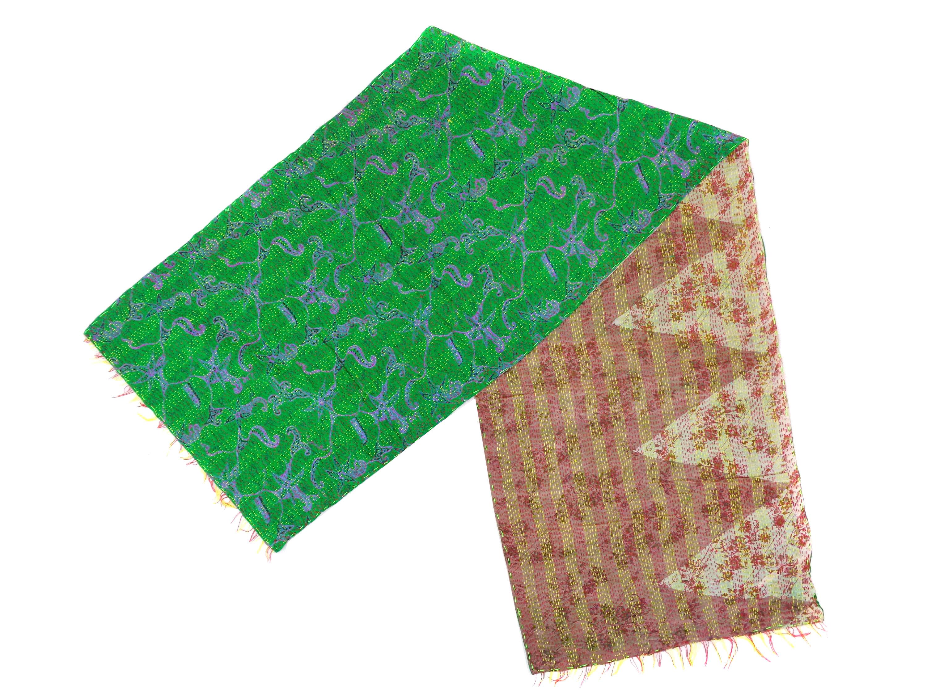 Silk Kantha Scarf Head Wrap Stole Dupatta Stitched Embroidered Scarf Veil Boho KQ38