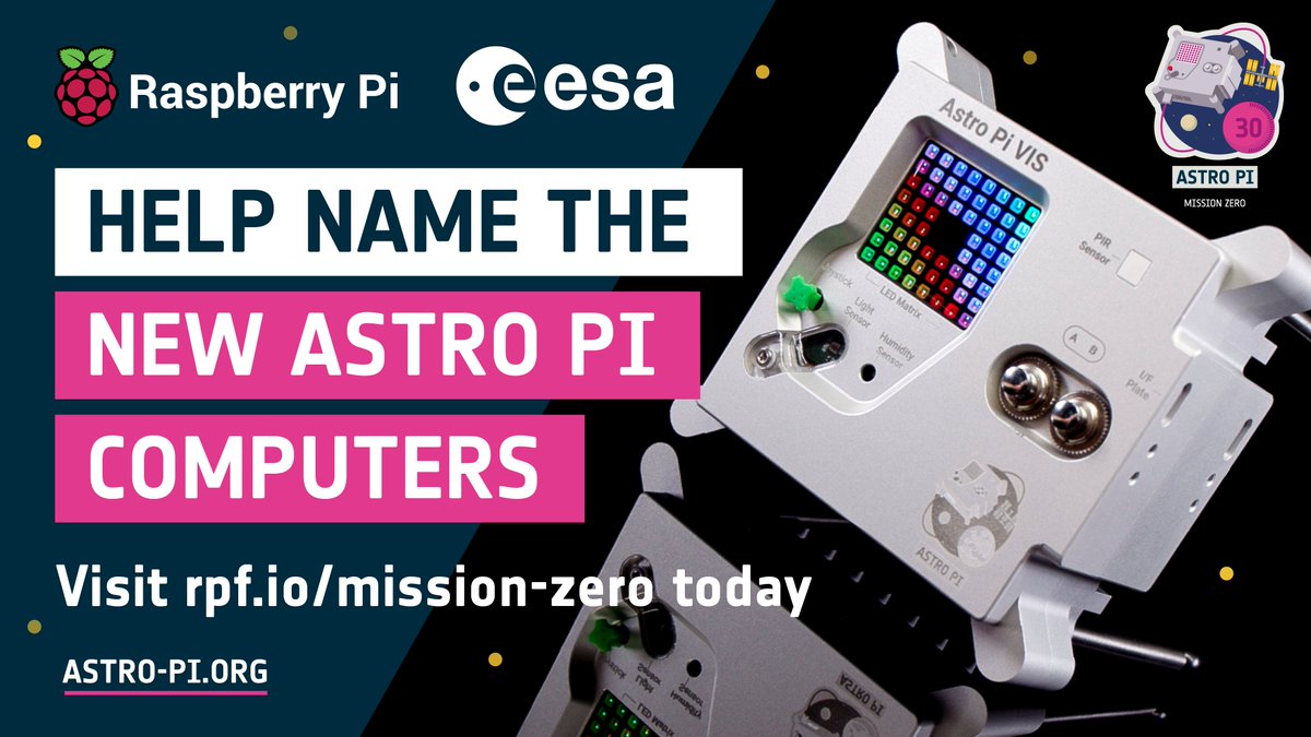 The European #AstroPi challenge is a great way to get young people excited about code and space. 

Anyone taking part in #MissionZero will be able to help name the two new Astro Pi computers heading the Space this year! 🤩 

Find out more: astro-pi.org/mission-zero/n… #STEMEd