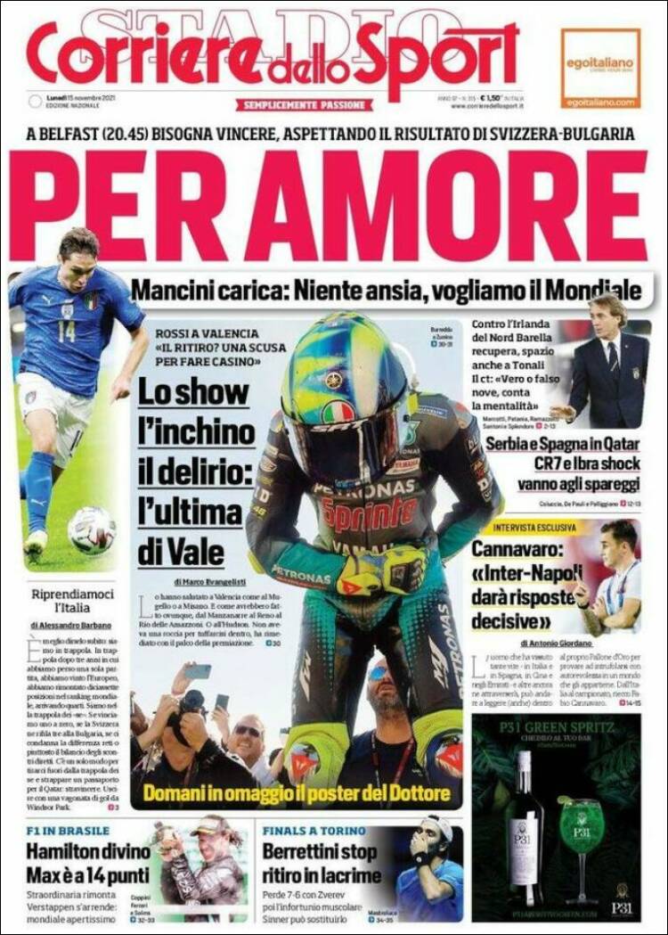 d_kulig's tweet photo. La Gazzetta, Tuttosport, Corriere dello Sport, La Stampa, Corriere della Sera, Il Tempo, Il Messaggero i wiele innych. 🇮🇹 mówią #GrazieVale https://t.co/sR3N9UFJEr