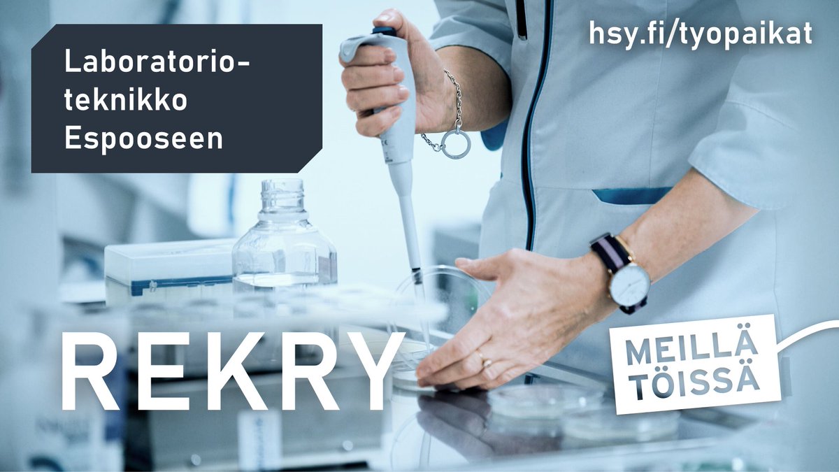 Haemme laboratorioteknikkoa Espoon Suomenojan ja Blominmäen jätevedenpuhdistamolle. 🥼 

🧪 Tehtäviisi kuuluu mm. näytteenottoa, ennakkohuoltoa ja pika-analyysejä.

Hae meille viim. 28.11.2021 osoitteessa hsy.rekrytointi.com/paikat/?o=A_A&… 

#rekry #rekrytointi #laboratorio #vesihuolto