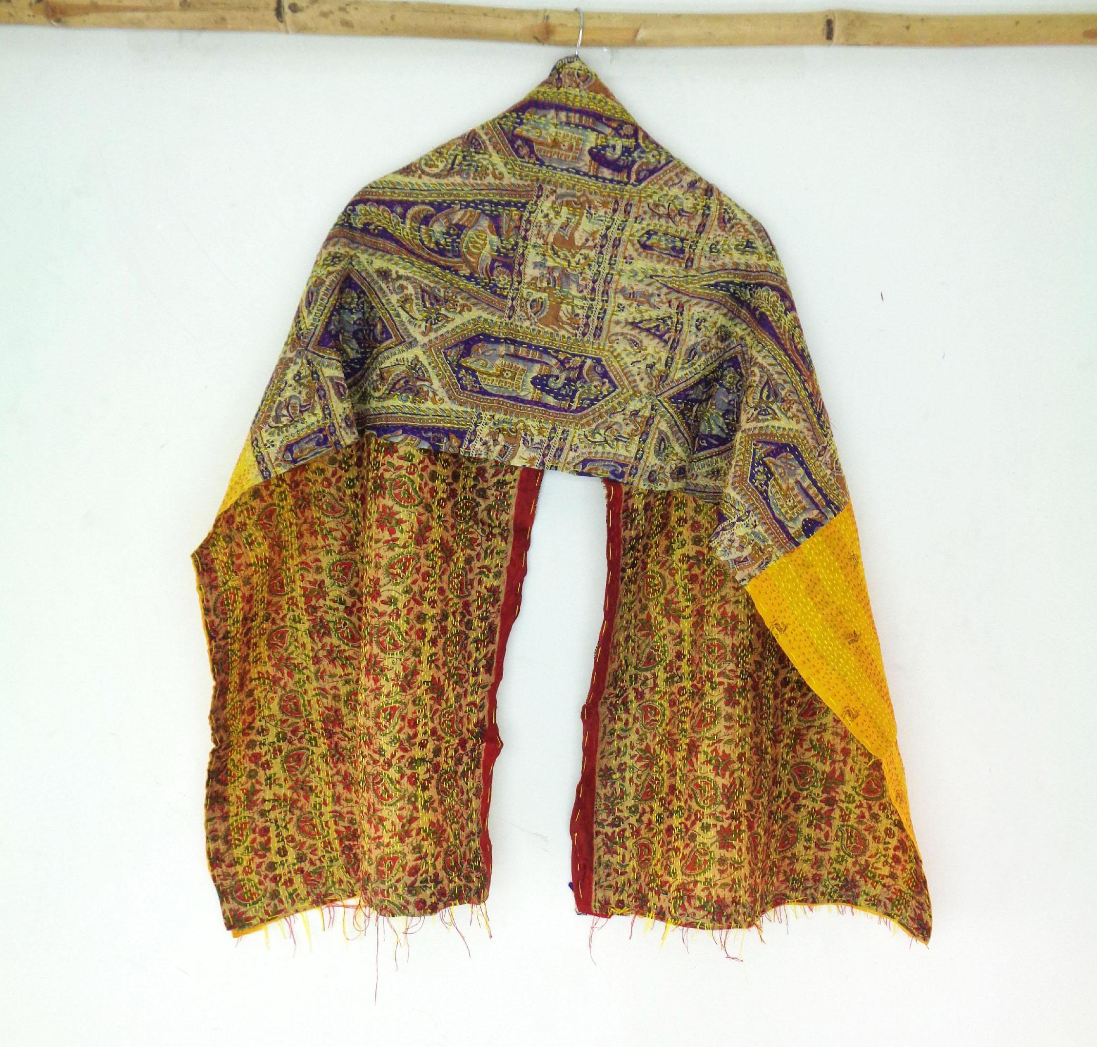 Silk Scarf Neck Wrap Stole veil Kantha Embroidered Scarf Veil Boho Scarves KQ45