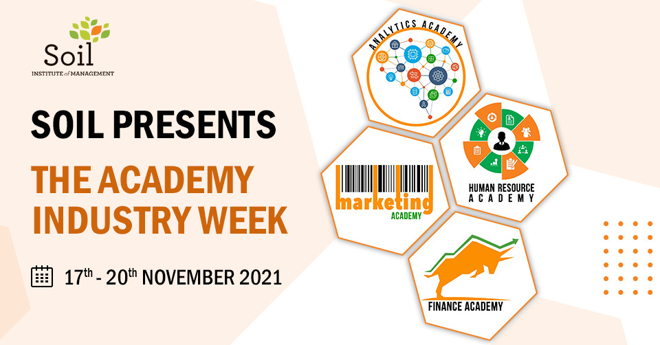 SOILIndia's tweet photo. SOIL presents the Academy Industry Week, 2021. Multiple days of case analysis, simulations, role plays and insightful guest lectures with Industry Leaders.
Hosted by the HR, Marketing, Finance & Analytics Academies of our PGDM program.
#LeadWithSOIL #industryleaders https://t.co/E2UIgVIYpv