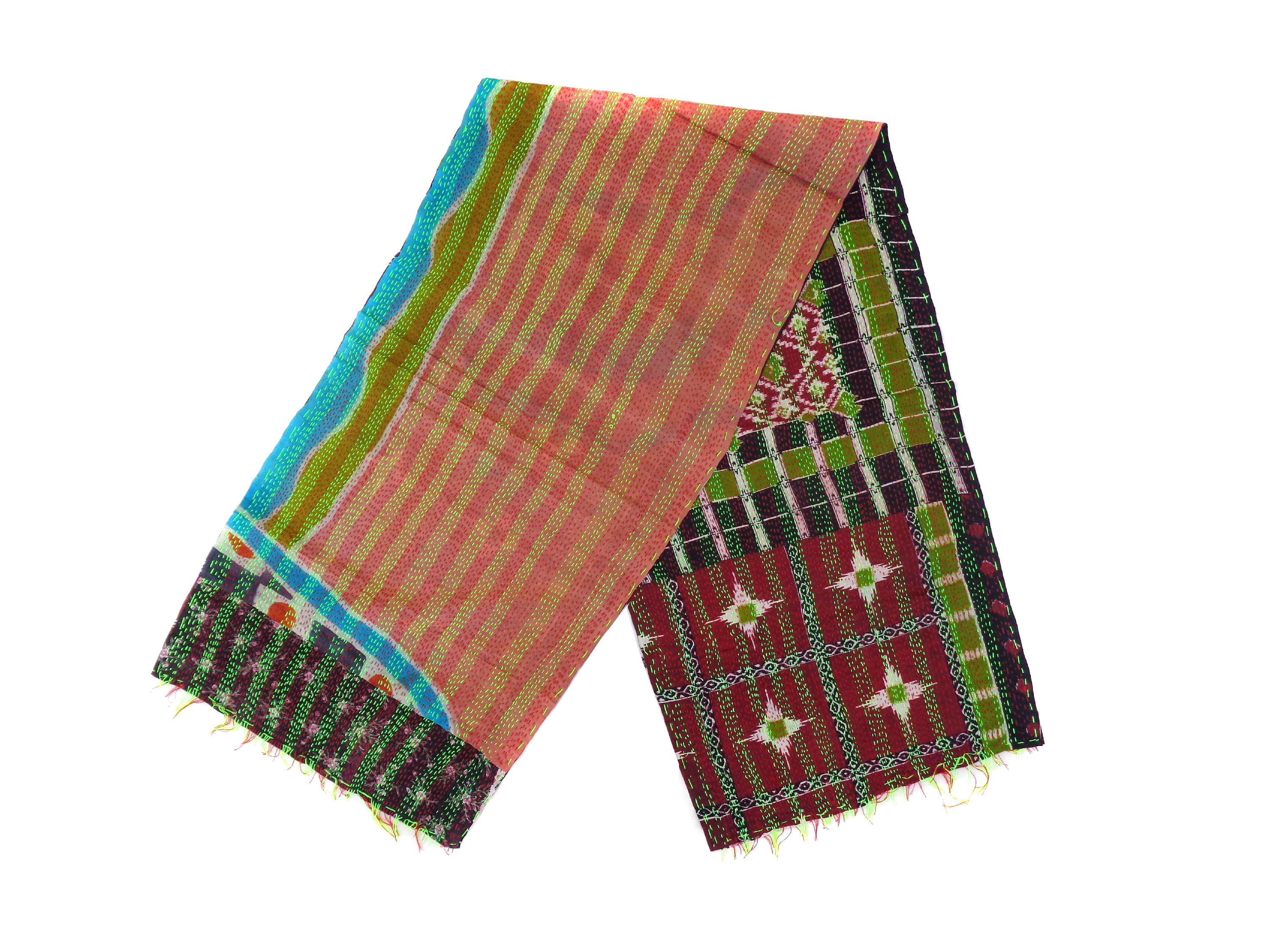 silk scarf kantha work stole bohemian Indian handmade stole vintage scarves KQ47