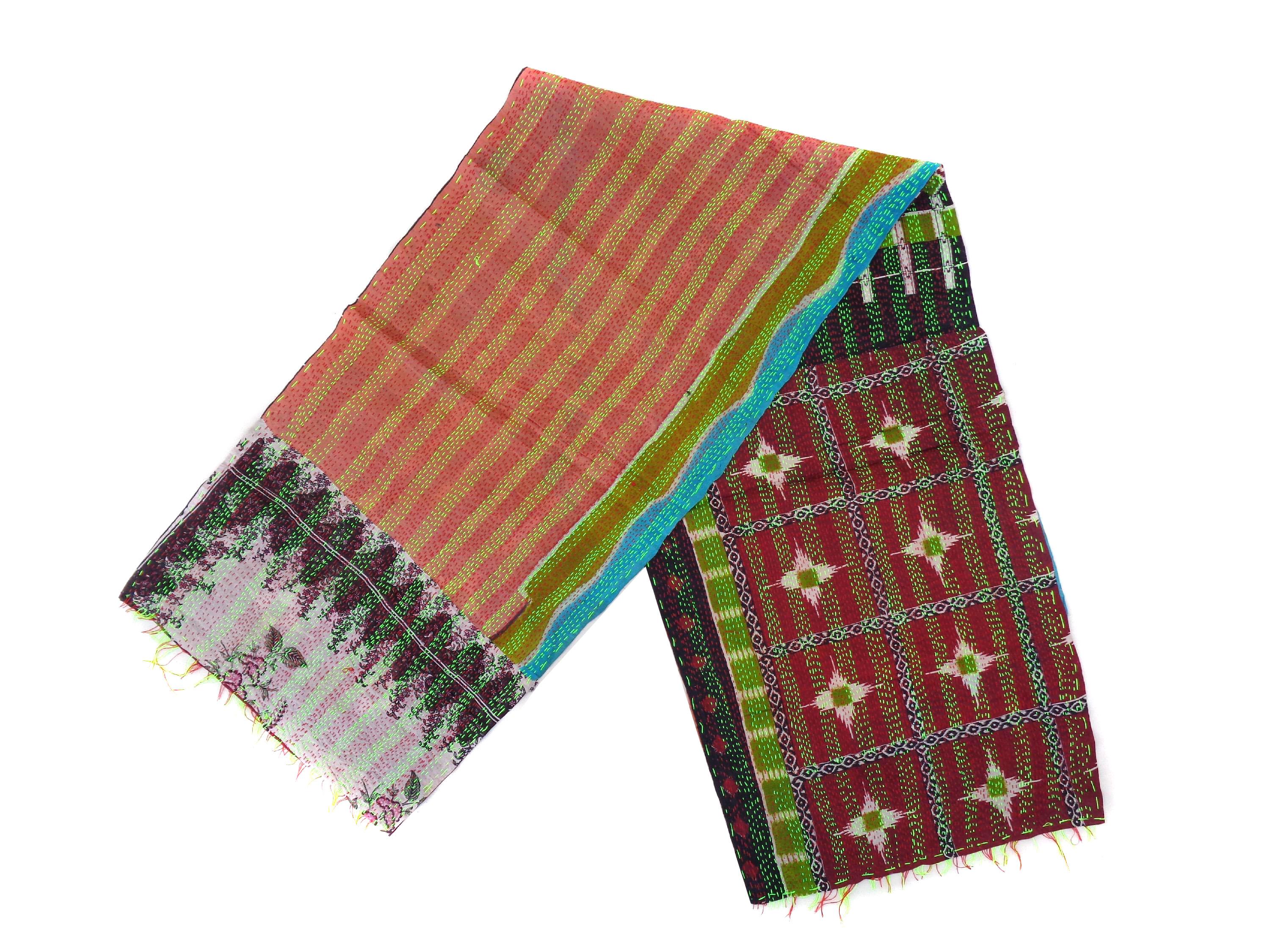 silk scarf kantha work stole bohemian Indian handmade stole vintage scarves KQ47