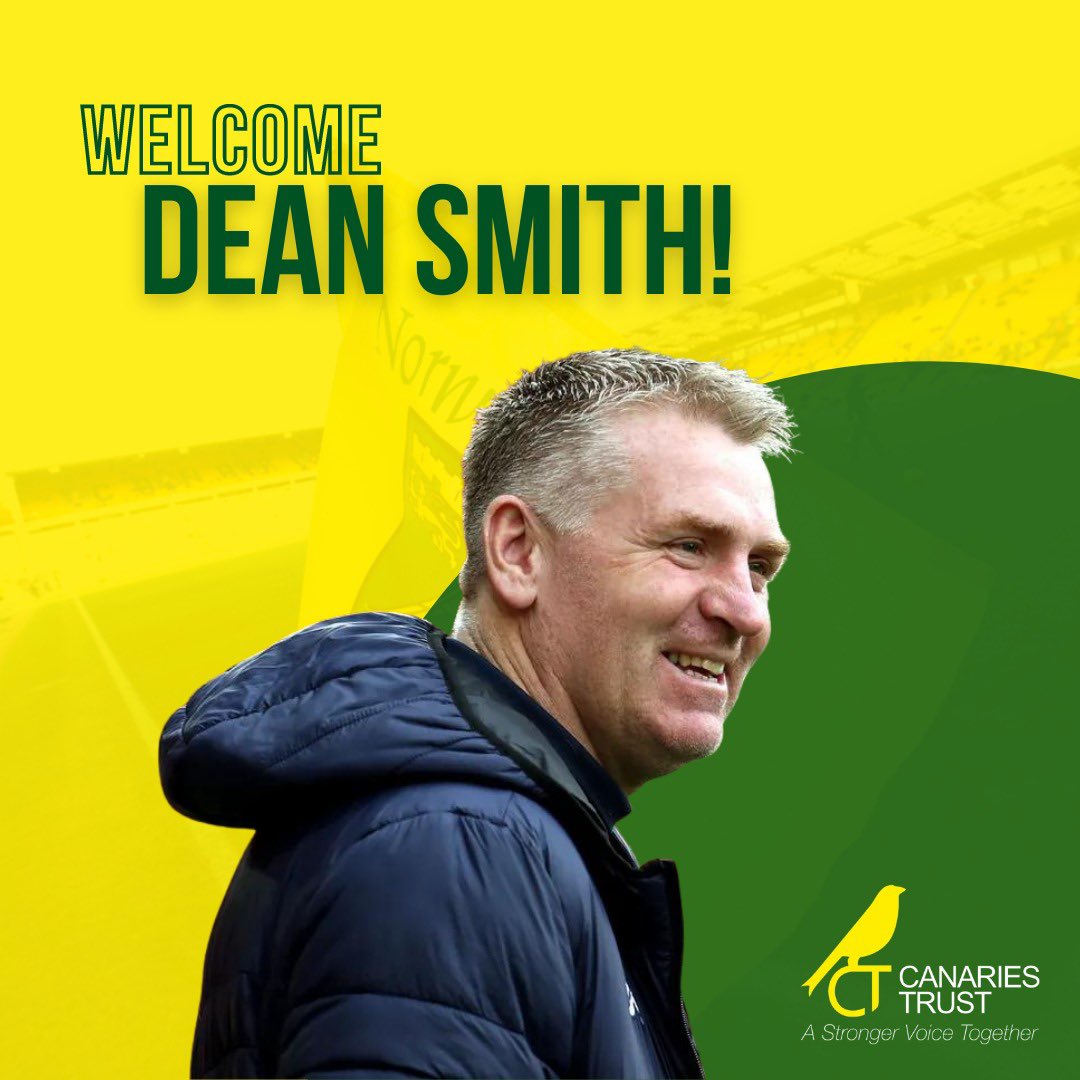 canariestrust's tweet photo. Wishing Dean Smith a very warm welcome to Norwich City as our new Head Coach. 💛💚.
#WelcomeDean #ncfc https://t.co/lN3pvHarmu