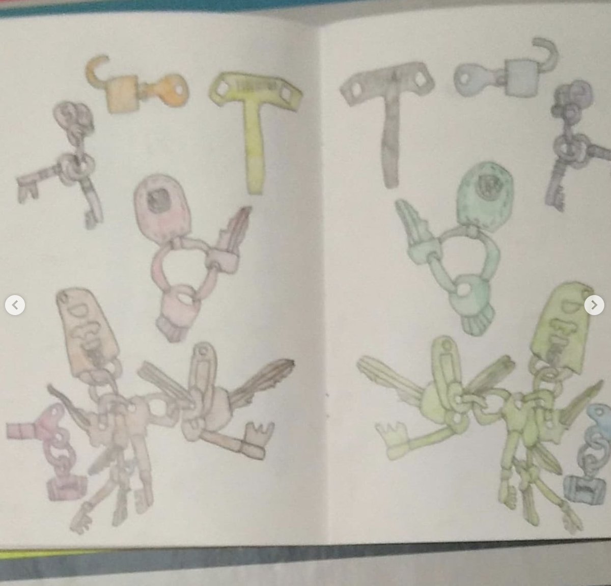 diytheatreco's tweet photo. Our members take part in a weekly drawing class with Claire Hignett. Some of whom have visual & hearing impairment & lived experience of autism. They've been drawing keys, here's a selection of some of the amazing drawings people have created.
#learningdisabilityart
#deafart https://t.co/p2QU57mdEG