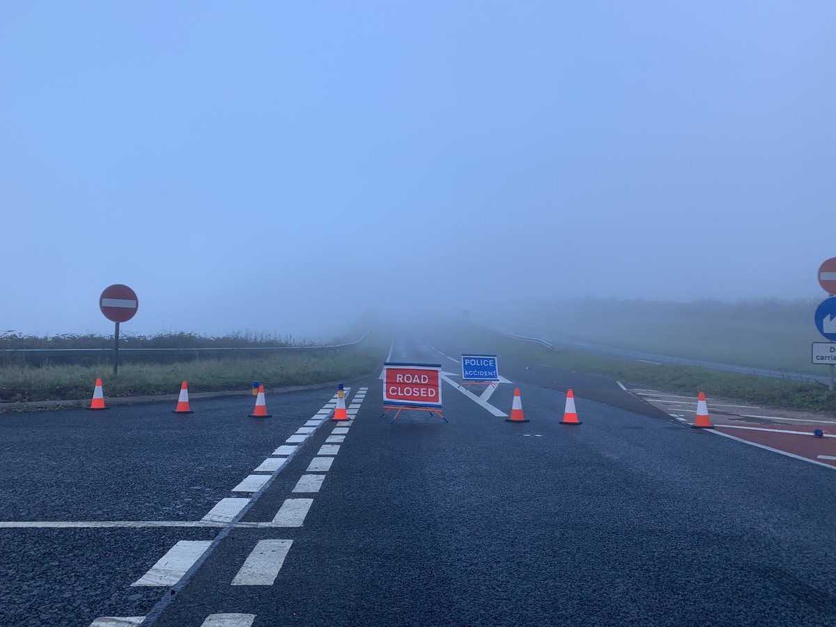 The A35 between Bridport and Dorchester has been closed both ways by the Litton Cheney turning.
It is very misty and signs are very hard to see, please slow down