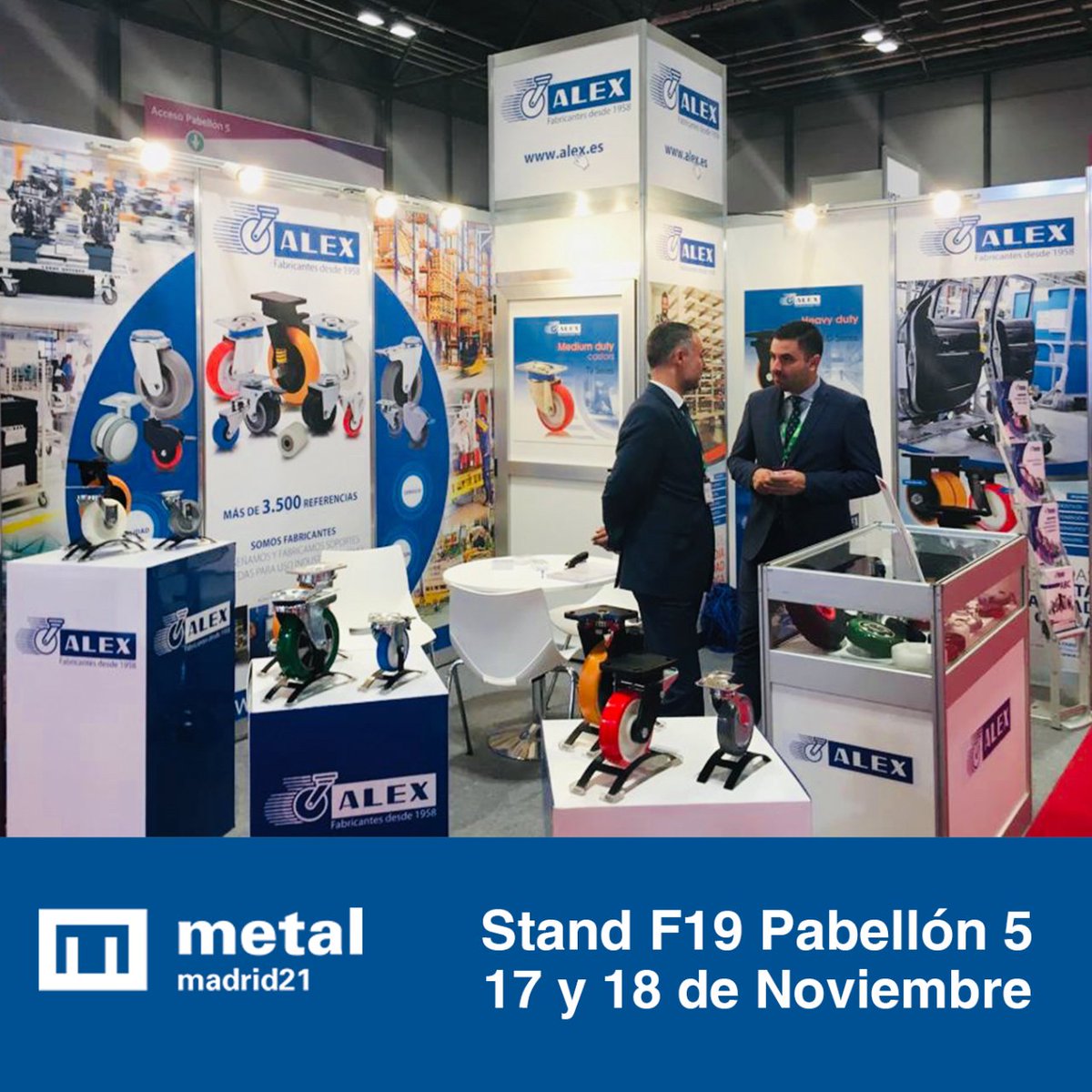 ruedasalexspain's tweet photo. 🔊 ¡Nos vemos en #MetalMadrid21! Ven a conocer todas nuestras novedades en ruedas industriales y soluciones de movilidad para tu empresa. Tenemos más de 4.000 referencias.

Descarga tu entrada gratis 🎫 https://t.co/F6WUFRSUV1
Stand Ruedas Alex 👉 Stand F19 Pabellón 5 https://t.co/5EZcrD9rXK