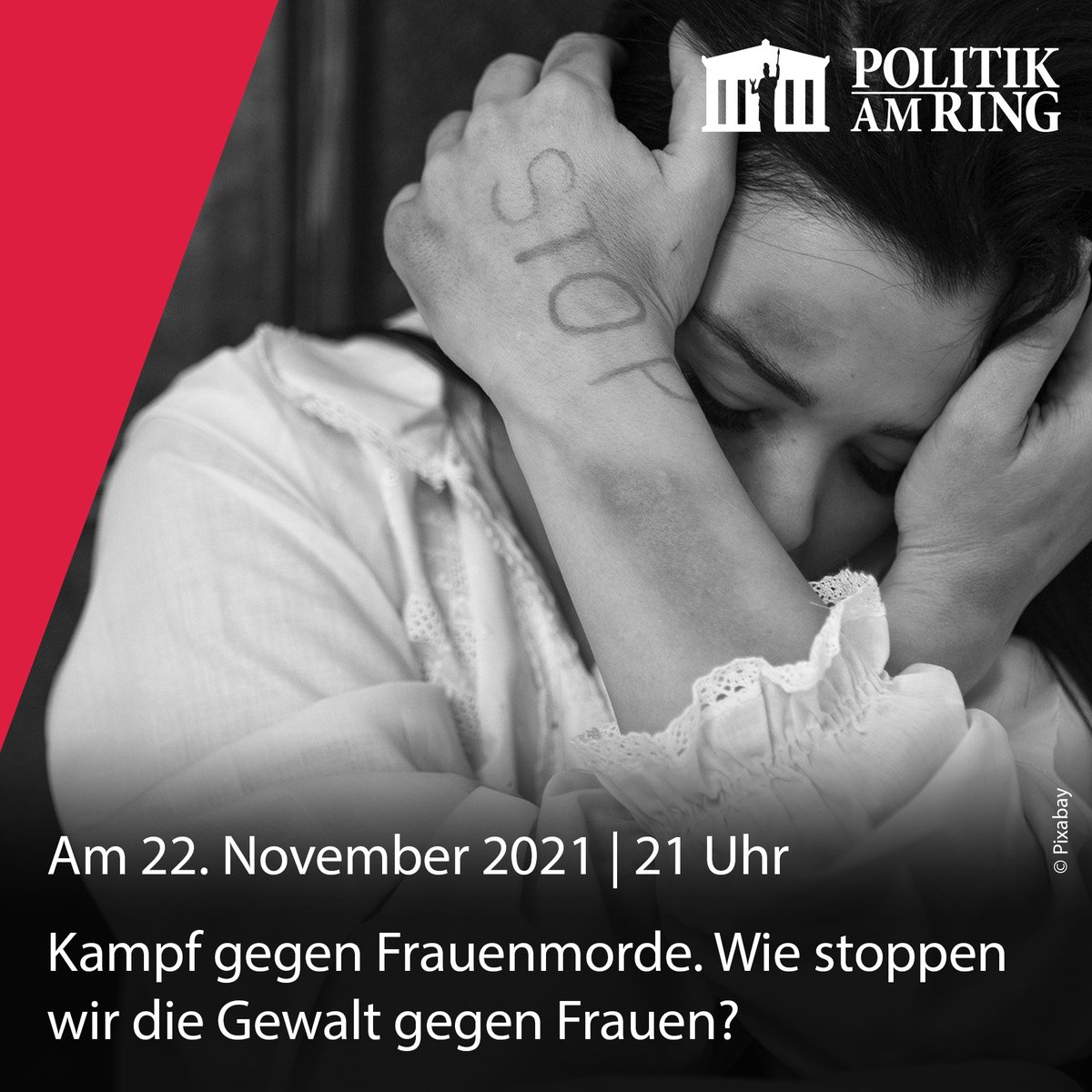 OeParl's tweet photo. "Kampf gegen Frauenmorde. Wie stoppen wir die Gewalt gegen Frauen?" Kommenden Montag diskutieren ab 21 Uhr Abgeordnete aller Parlamentsparteien des #OeNR in #PolitikamRing diese Frage. Weitere Infos: https://t.co/Wpyf1Gk8cd https://t.co/DqlAQS347B
