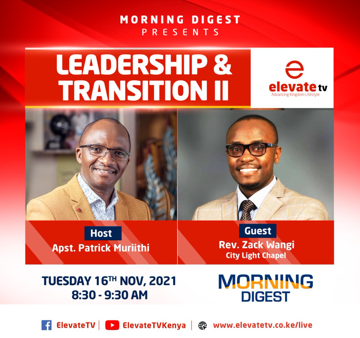 zackwangi's tweet photo. Join us for a leadership discussion on Elevate TV tomorrow morning.
#LeadershipAndTransitions
#ElevateTV https://t.co/yEzWm6iyfX