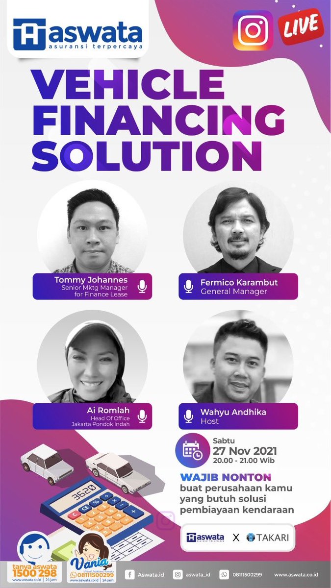 fermico's tweet photo. Vehicle Financing Sokution
IG Live - Saturday, 27|11|21 @21.00-22.00
#aswata
#asuransiwahanatata https://t.co/lC3azHR2VB