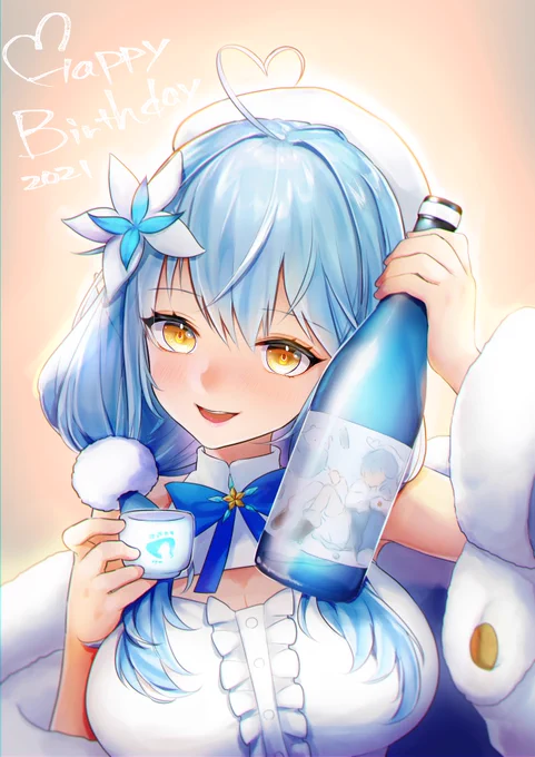 「一緒に飲むぅ?🍶」
#雪花ラミィ誕生祭2021 🎊🎂 #LamyArt 