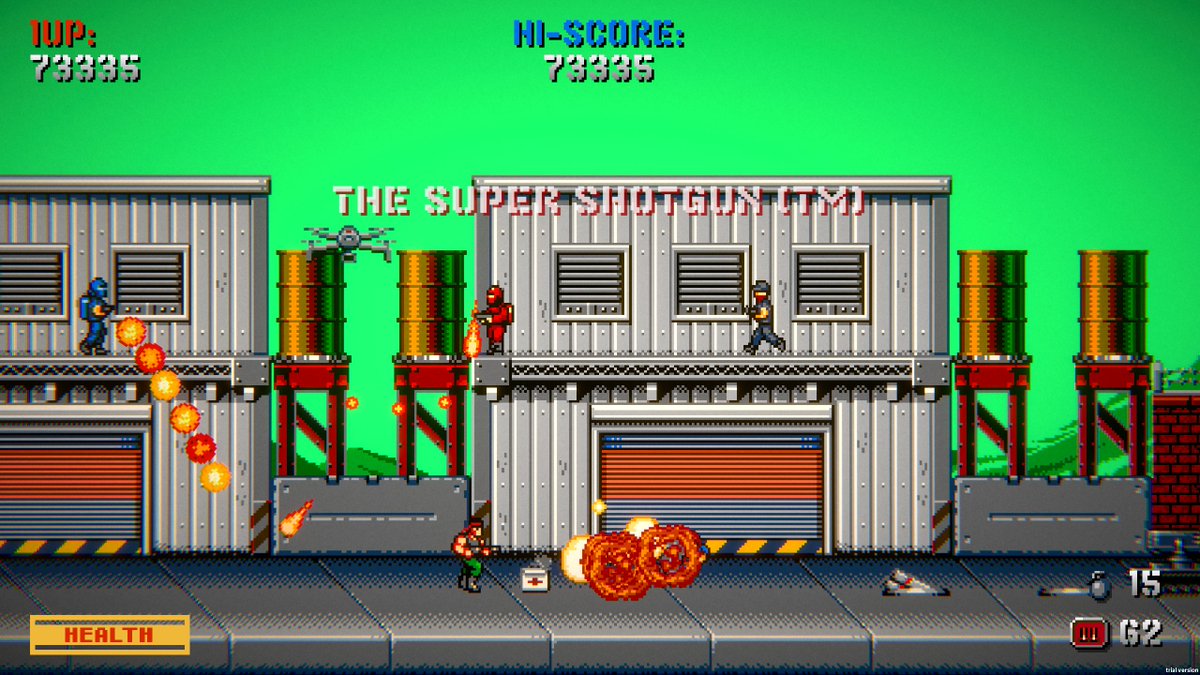 DOGamesLtd's tweet photo. Machine Gun Fury Screens, blasting our way into a new week. Looking to get this game up on Steam this week, so you can start adding it to your wishlists! #gamedev #indiegame #indiedev #indiegames #Unity #resetgames #gaming #pixel #retro #80s #90s #popculture #Steam #pixelart https://t.co/Tds2P7mm5T