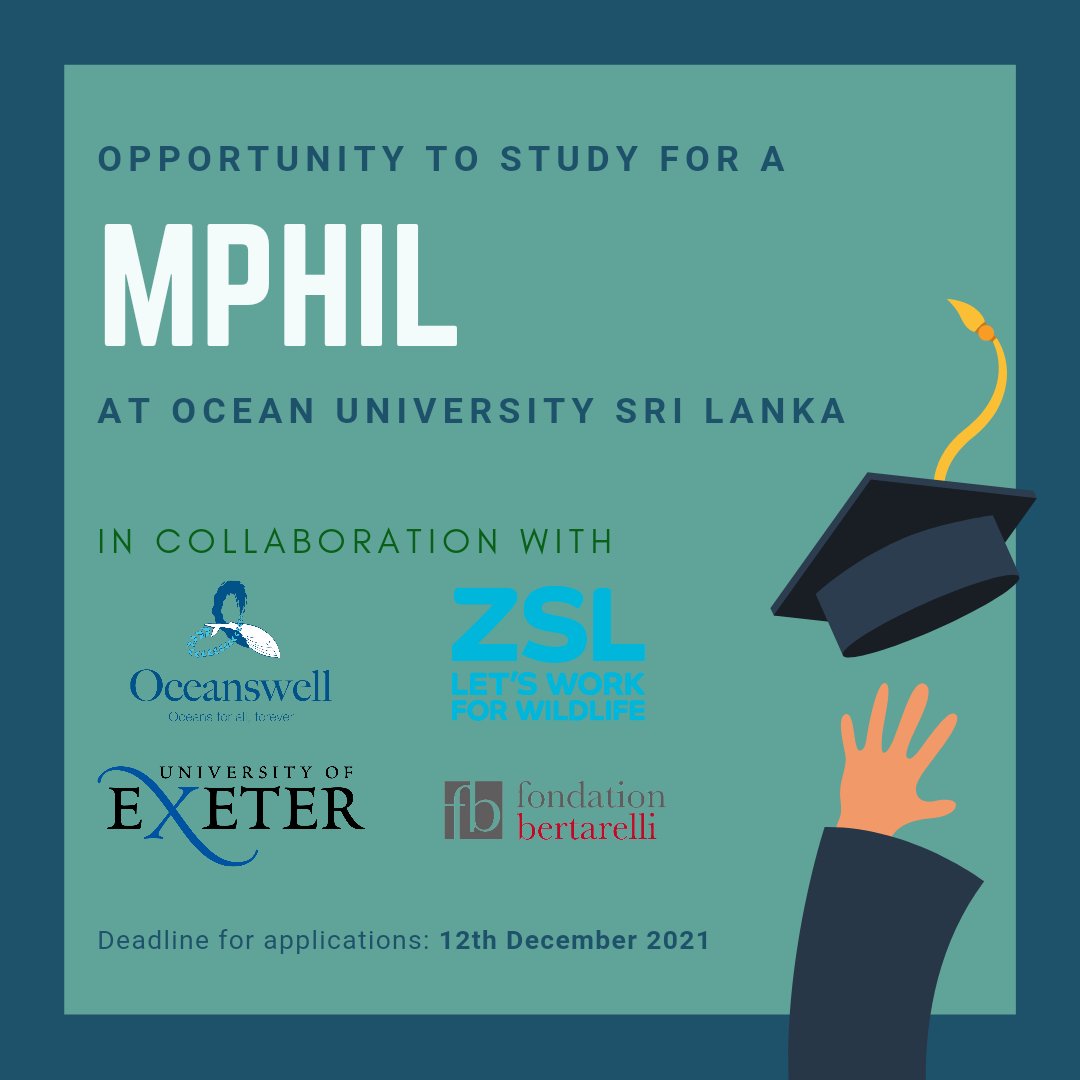 We are excited to offer a fully-funded MPhil (made possible by the <a href="/Bertarelli_fdn/">Bertarelli Foundation</a>) to a Sri Lankan student based at the Ocean University of Sri Lanka in collaboration with <a href="/UniofExeter/">University of Exeter</a> &amp; <a href="/OfficialZSL/">ZSL</a>. Learn more: bit.ly/3kzltjC

<a href="/ashadevos/">Dr. Asha de Vos</a> @Ana__Nuno <a href="/clairesjcollins/">Claire Collins</a>