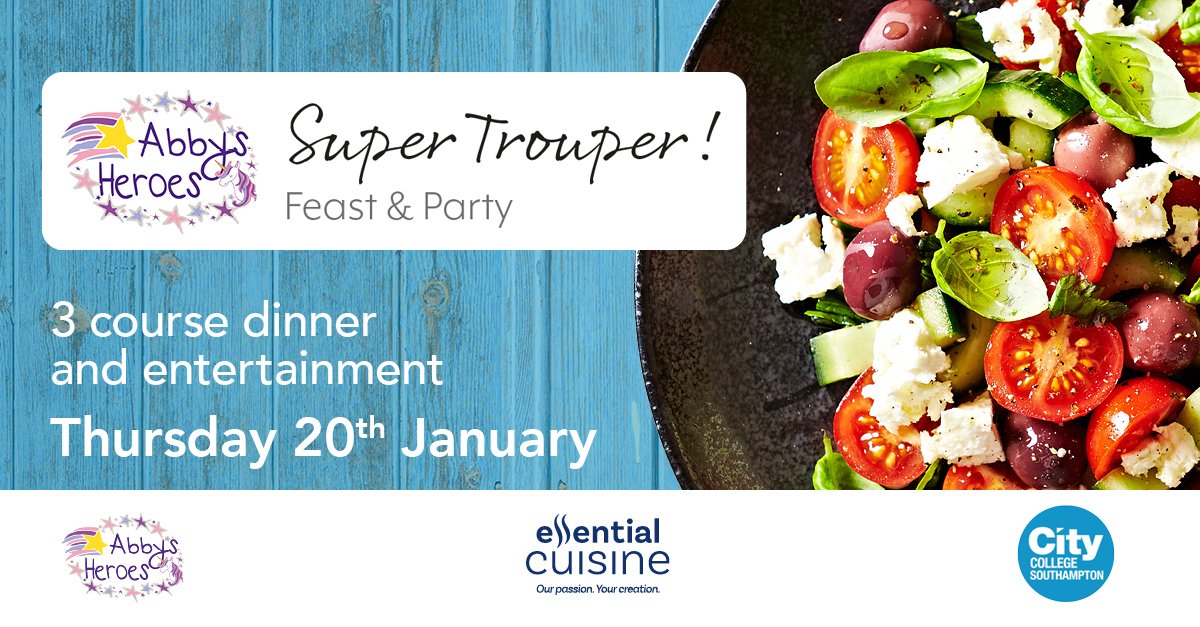 city_college's tweet image. We are excitied to announce our upcoming Super Trouper! - #Feast &amp;amp; #Party on Thursday 20th January with @essentialcuisin. Proceeds from the event go to @abbys_heroes a local children’s cancer charity.

Visit bit.ly/3FiKF5U to find out more and book.

#event @SotonEvents