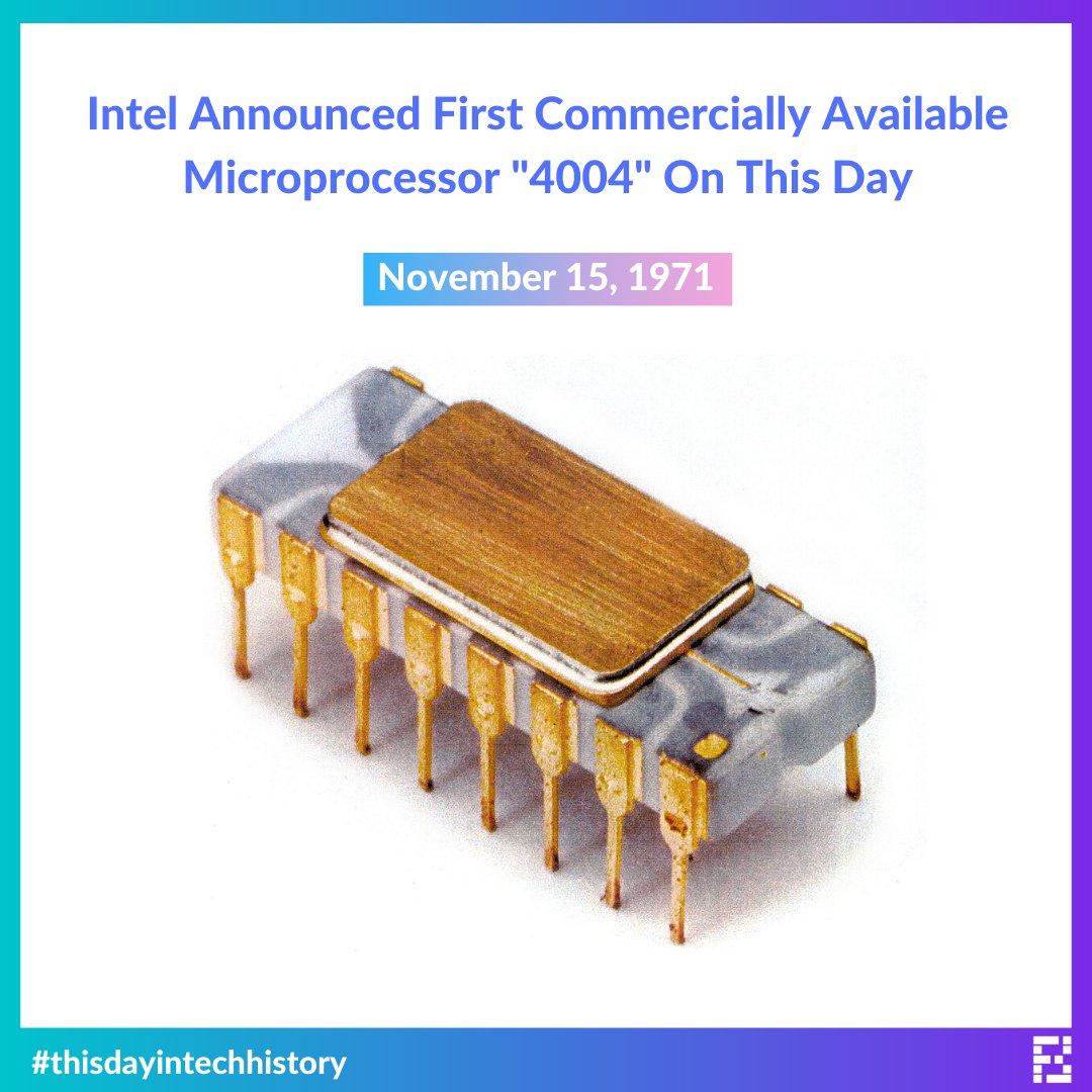 fossbytes14's tweet photo. It was the first general-purpose programmable processor in the general market when Intel announced it!!

#thisdayintechhistory #fossbytes #didyouknow #onthisday https://t.co/PLMS2fhFkO