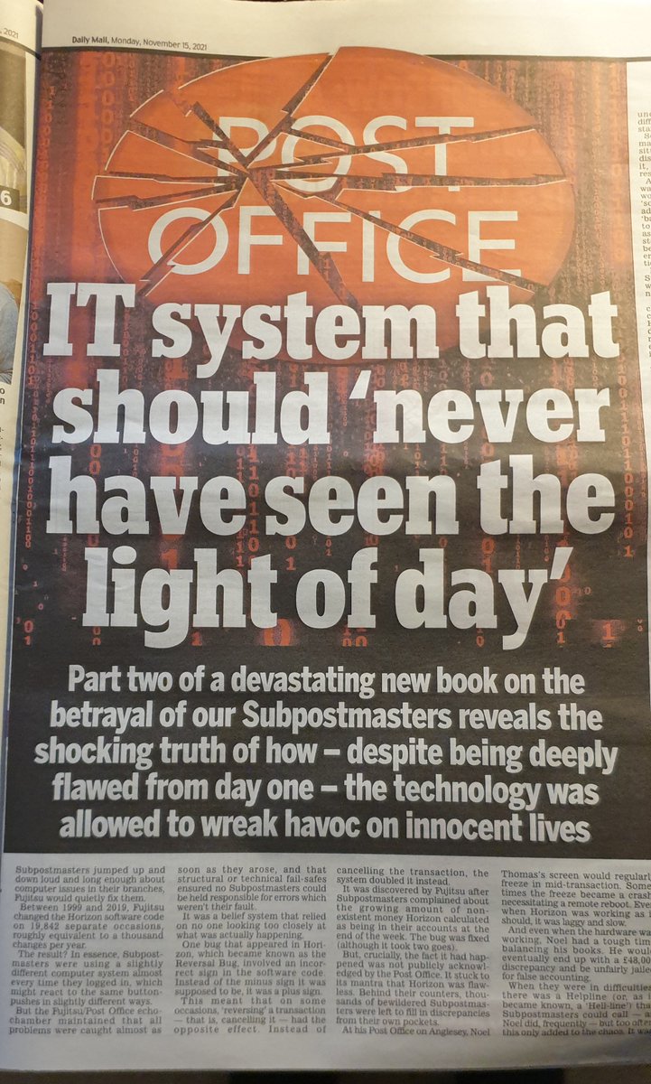 Just been to buy a copy. It’s free online, but looks much better on paper. pp 30-32 of today’s Daily Mail. Only 80p. My thanks, as ever, to those who have kindly told their stories in an attempt to get the truth into the public domain. Today’s part focuses on the dodgy IT.