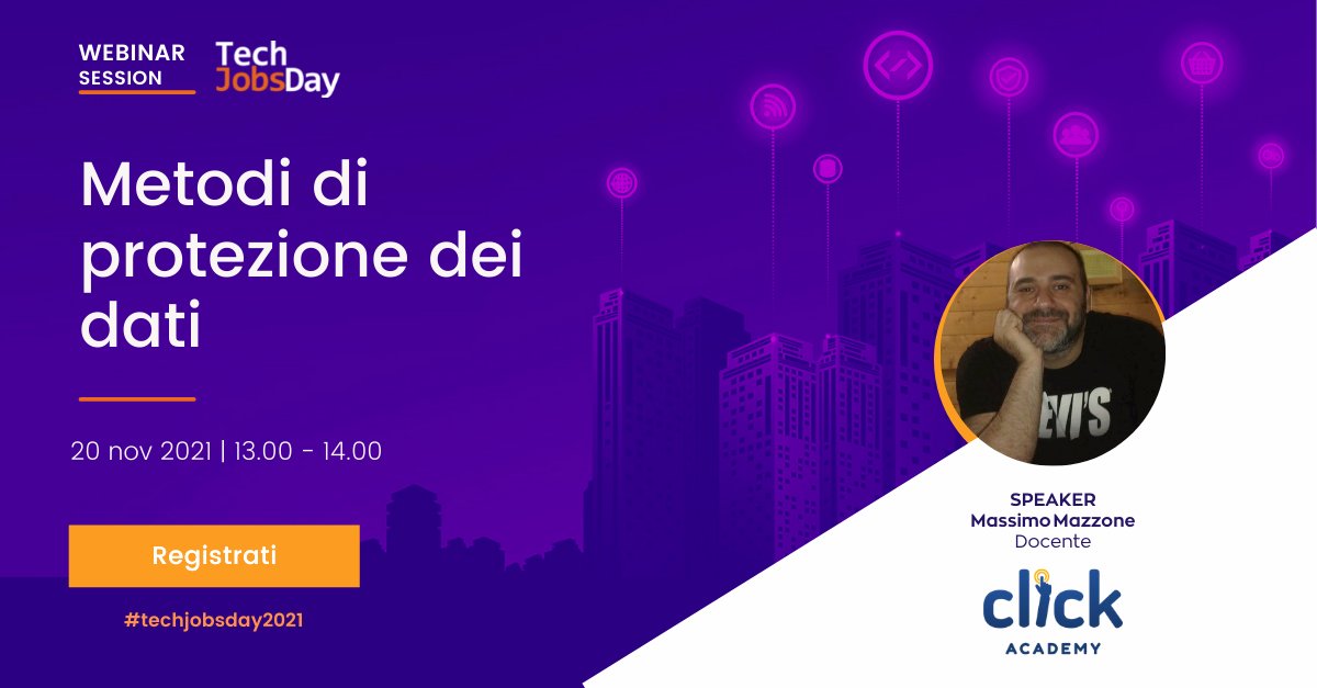 Reteinformatica's tweet photo. Il team di Click Academy sarà impegnato al #techjobsday2021 nella selezione di docenti in: - #sicurezzainformatica - #tecnologie informatiche - #programmazionejava - sviluppo web .
Mettiti in gioco! Candidati ora https://t.co/OCIAO9imZd

#JobAlert #Career #formazione https://t.co/2y1H9B5KuZ